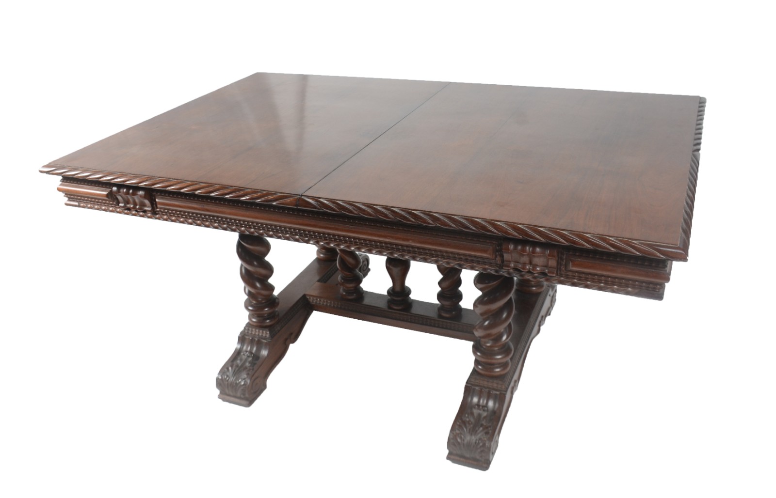 Mesa de jantar de madeira nobre, tampo retangular com duas tábuas... - foto 4 de 9