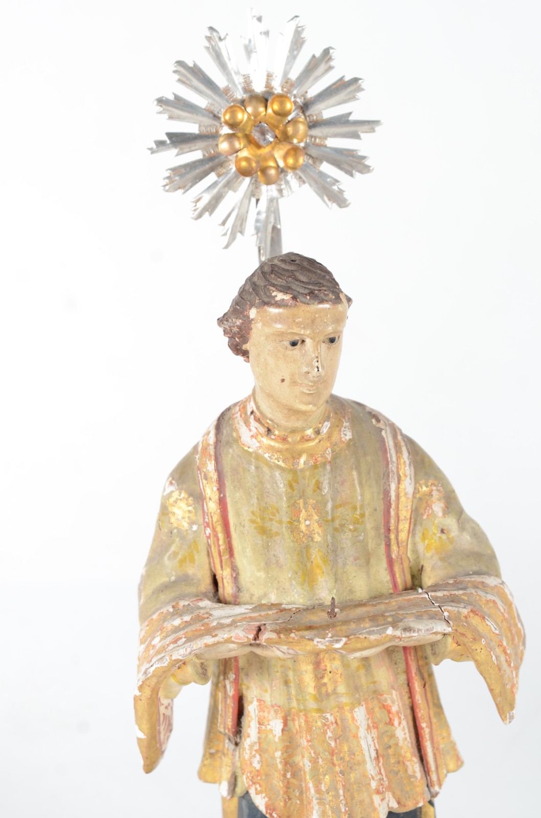 Santo (sem menino) - Imagem de madeira policromada, resplendor de... - foto 3 de 10