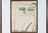 Aldemir Martins (1922-2006), Gato - Acrílico sobre cartão. Acompanha certificado assinado pelo próprio artista em 2001.