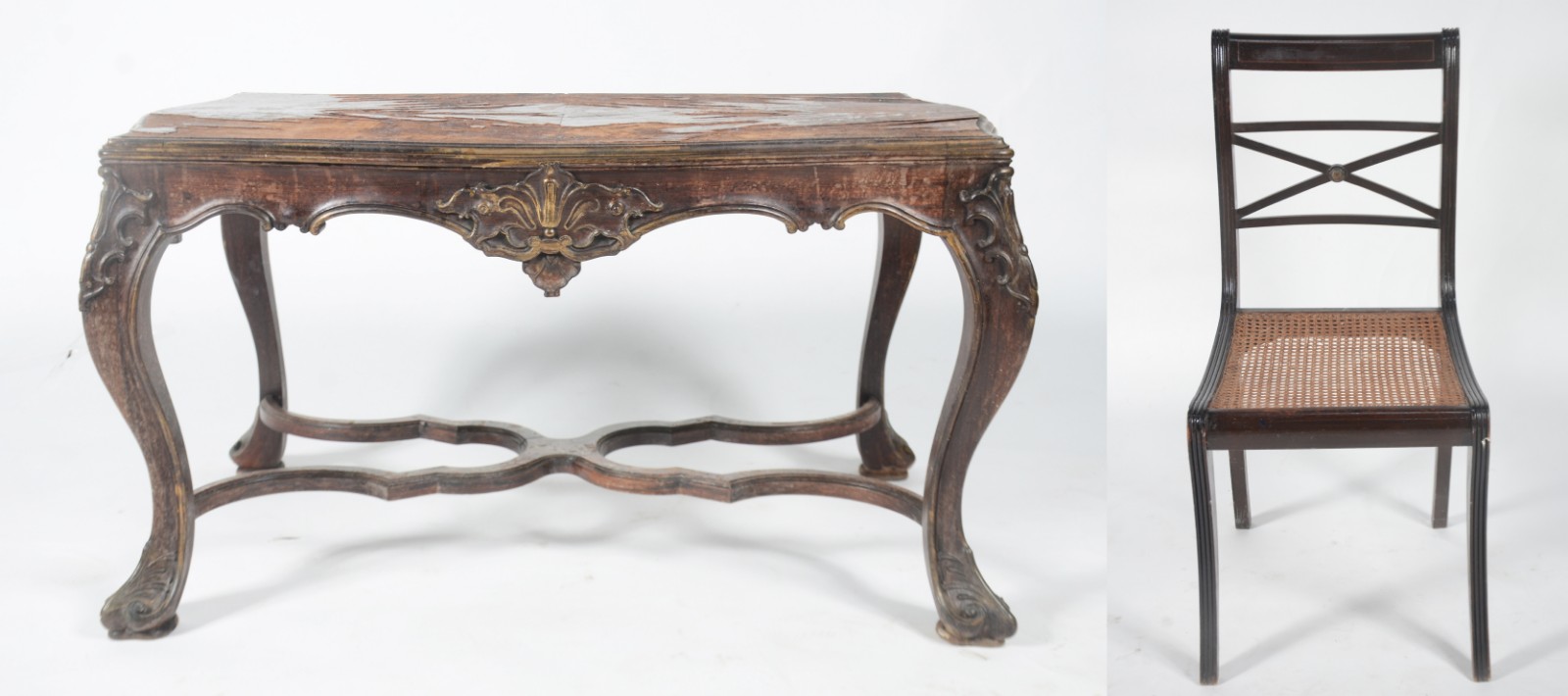 Duas peças de madeira nobre, sendo: Mesa de centro estilo Dom Jose... - foto 2 de 11