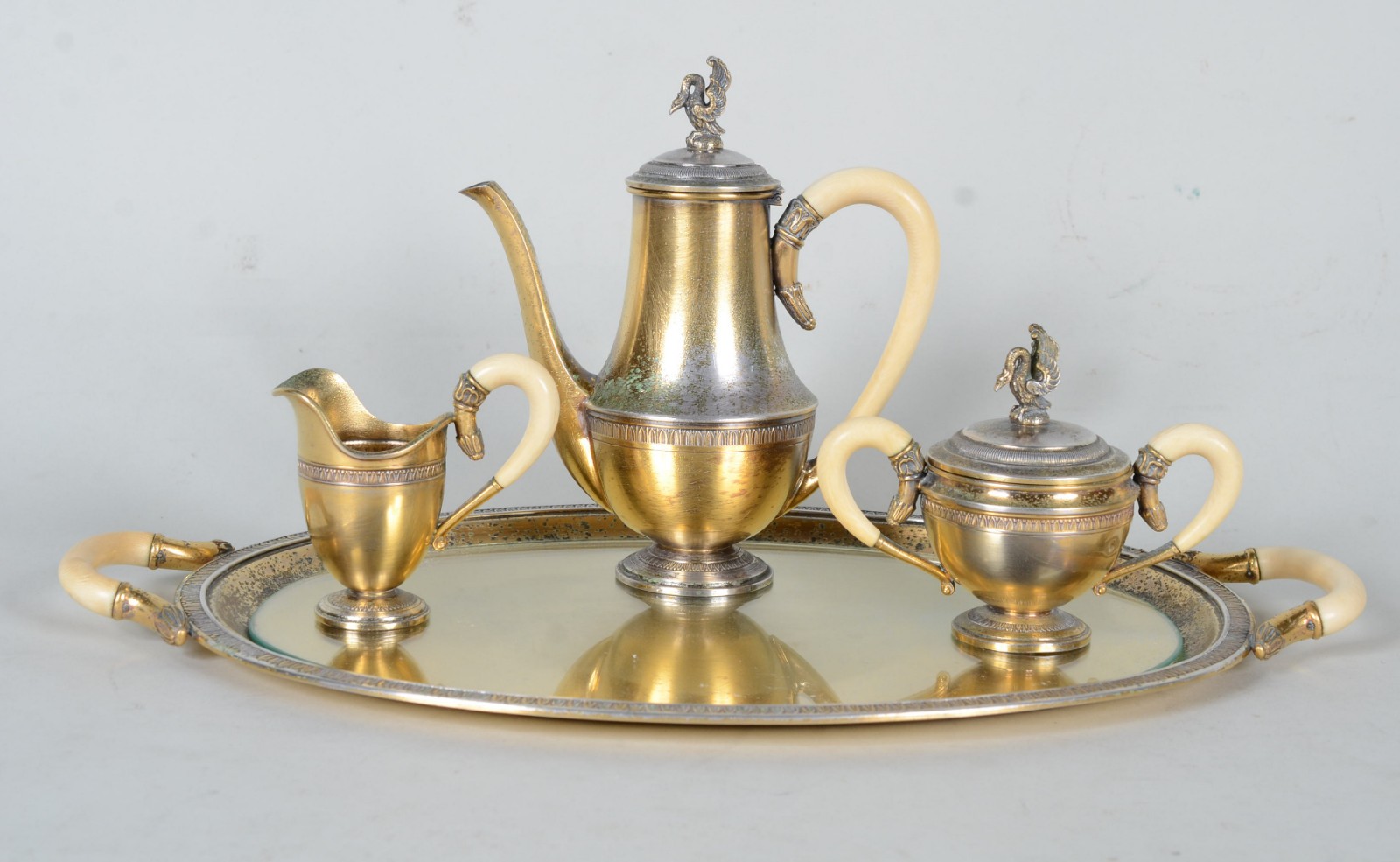 Baixela para chá e café de prata contrastada, com vermeil, composto... - foto 1 de 11