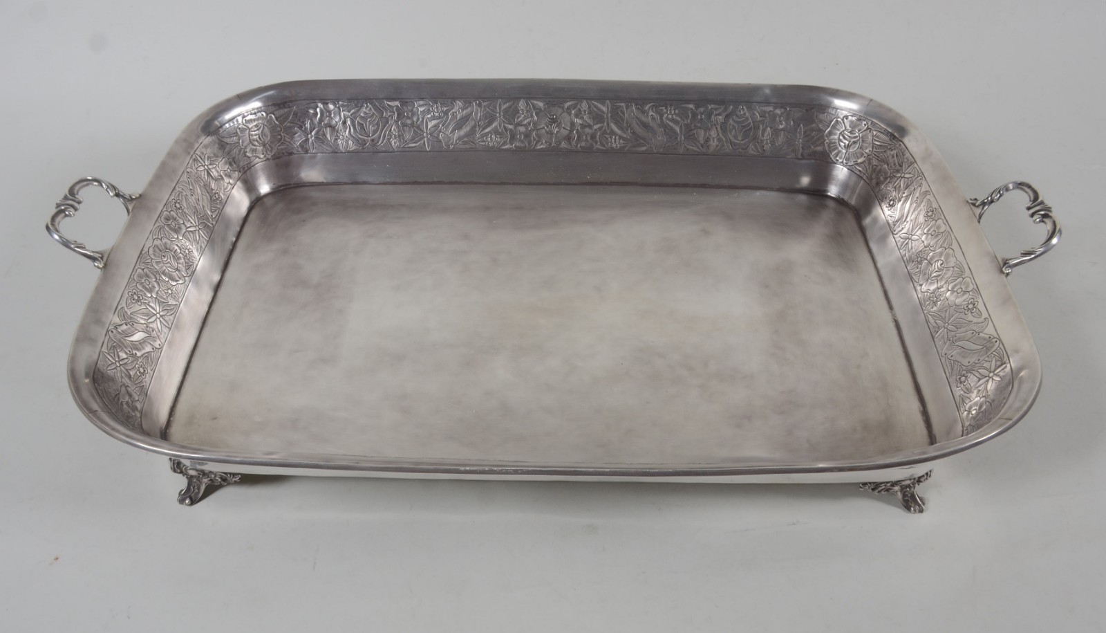 Grande bandeja de prata Sterling, contraste 925 mls com alças... - foto 3 de 8