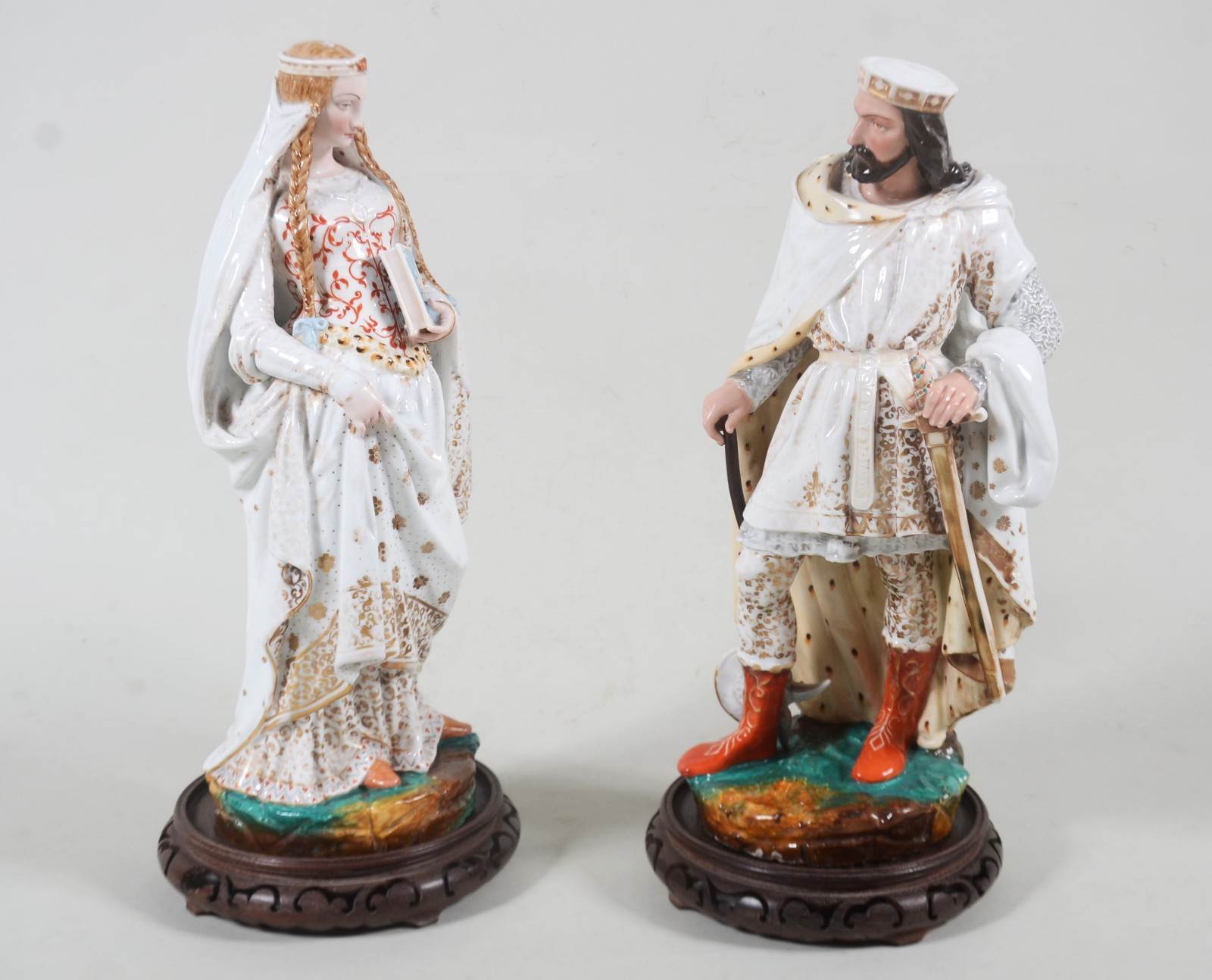 Par de grandes esculturas policromadas de porcelana francesa Vieux... - foto 1 de 11
