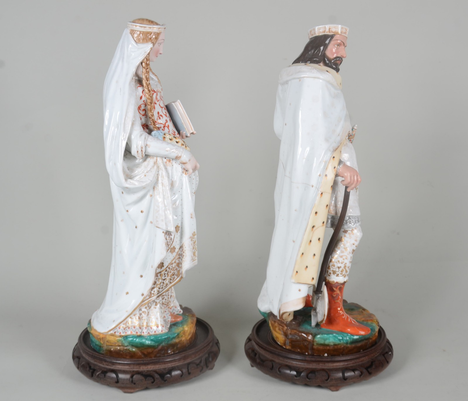 Par de grandes esculturas policromadas de porcelana francesa Vieux... - foto 3 de 11