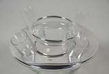 Conjunto de cristal e metal prateado "Riva" par... - Conjunto de cristal e metal prateado "Riva" para caviar e 4 copinhos para vodka.