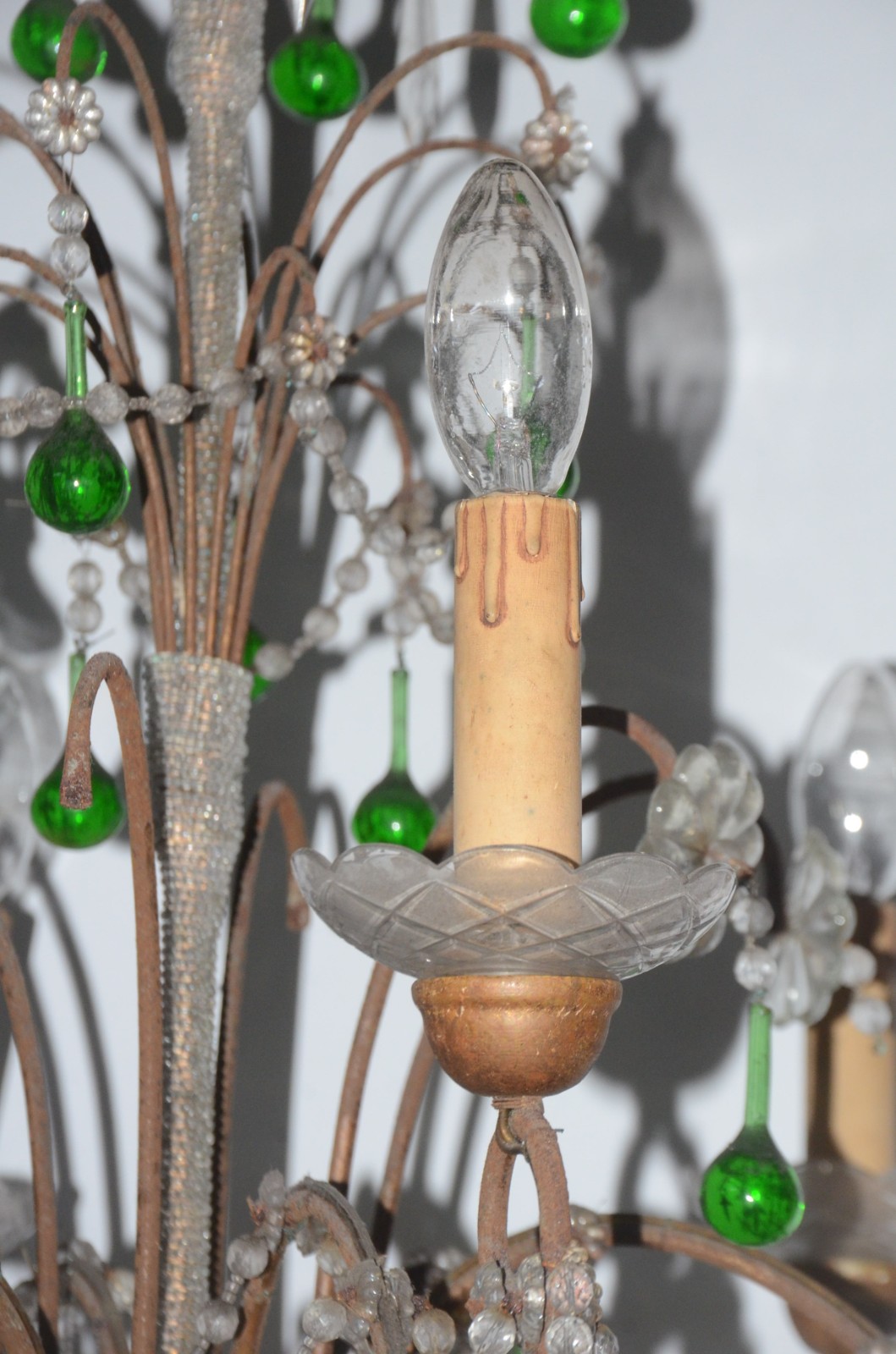 Lustre de metal e vidro para 6 luzes com pingentes na cor verde... - foto 4 de 10