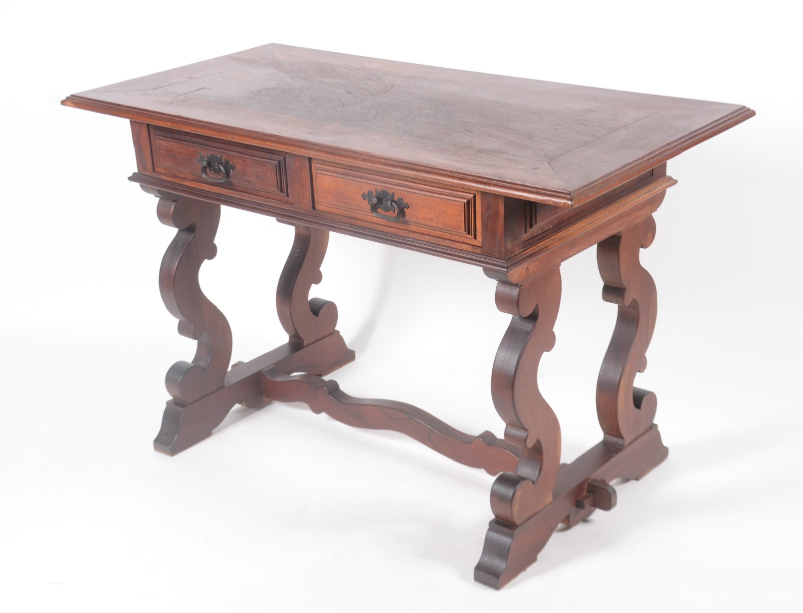 Mesa de madeira nobre, estilo colonial brasileiro, duas gavetas com... - foto 1 de 9
