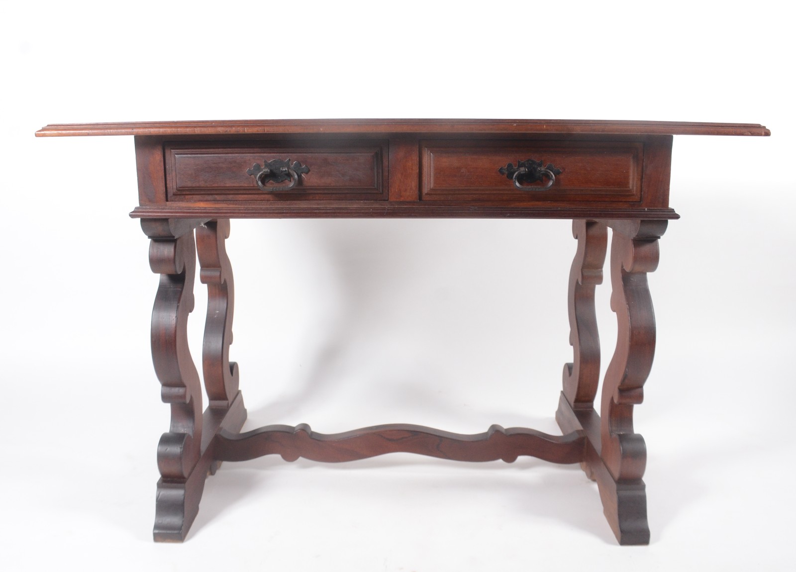 Mesa de madeira nobre, estilo colonial brasileiro, duas gavetas com... - foto 3 de 9