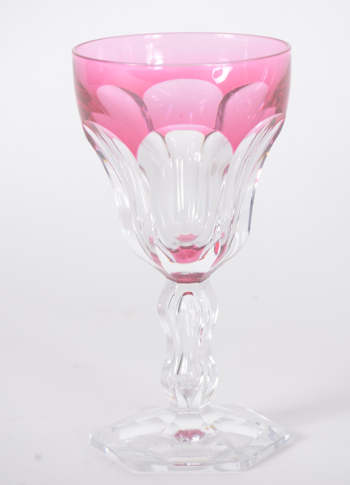 Doze cálices para vinho branco de cristal facetado doublé rosa, base... - foto 3 de 6