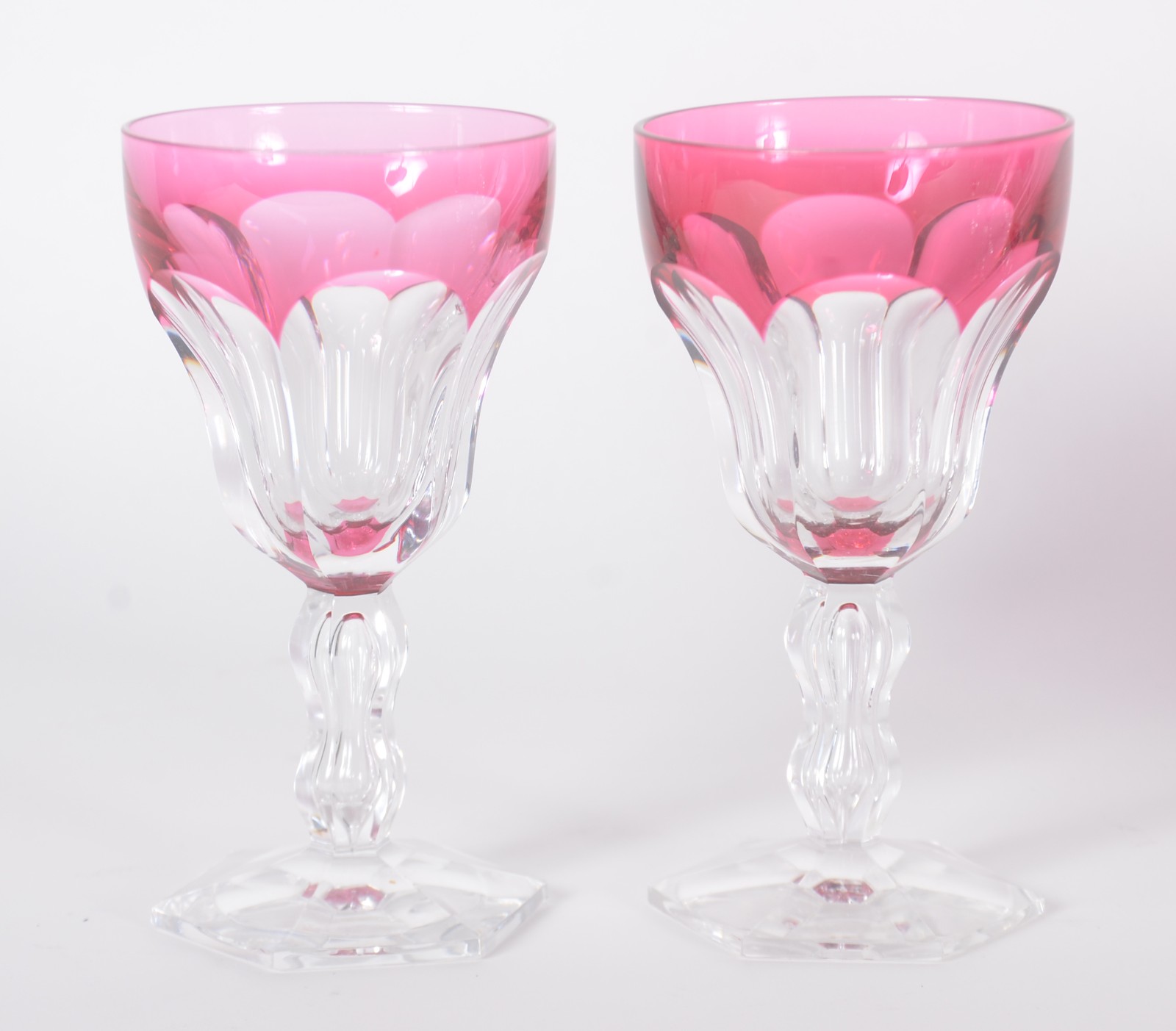 Doze cálices para vinho branco de cristal facetado doublé rosa, base... - foto 4 de 6
