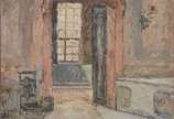 Assinatura não identificada, Interior de Igreja - Óleo sobre tela.