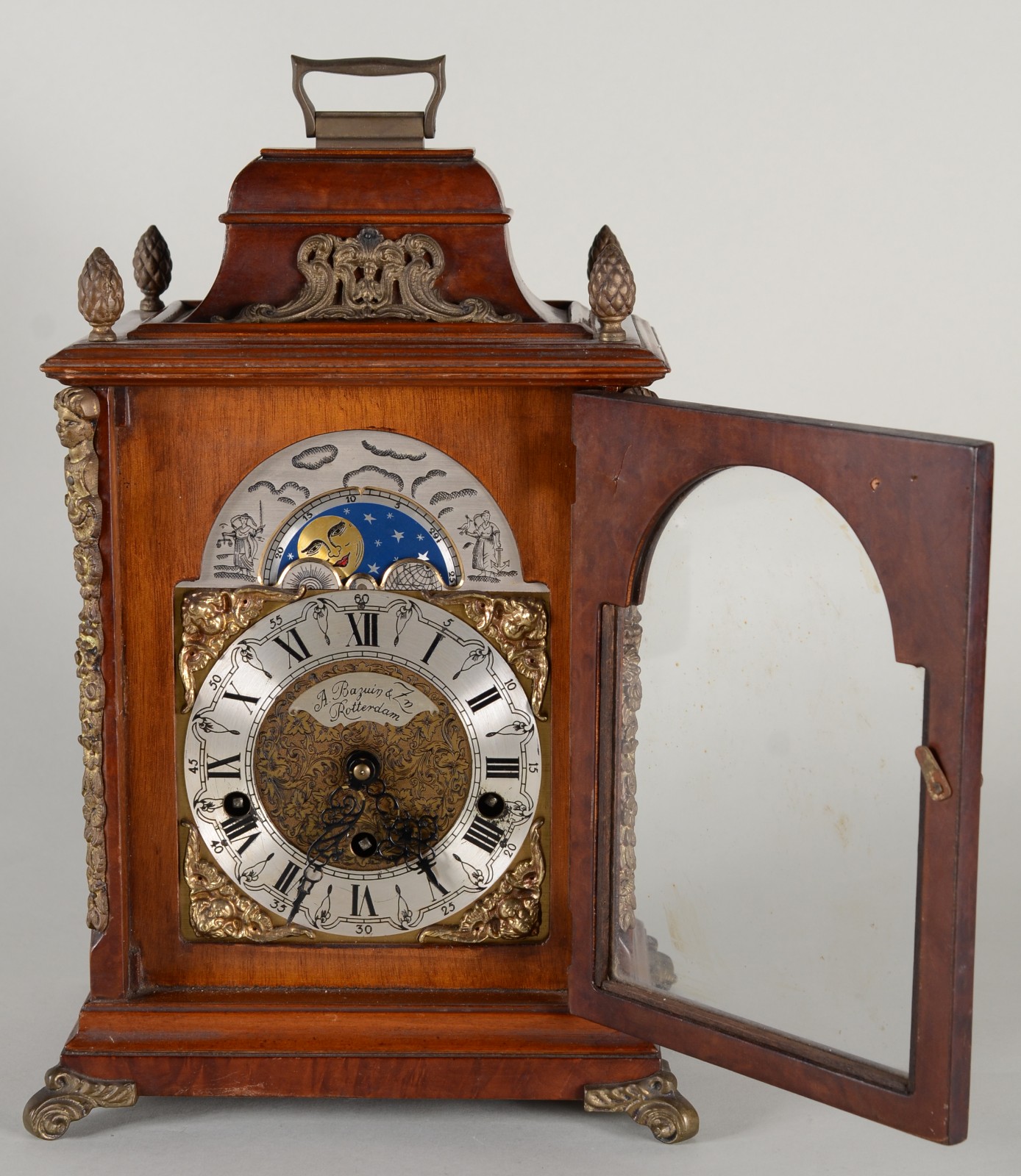 Relógio alemão de mesa com caixa de madeira e detalhes em bronze... - foto 3 de 11