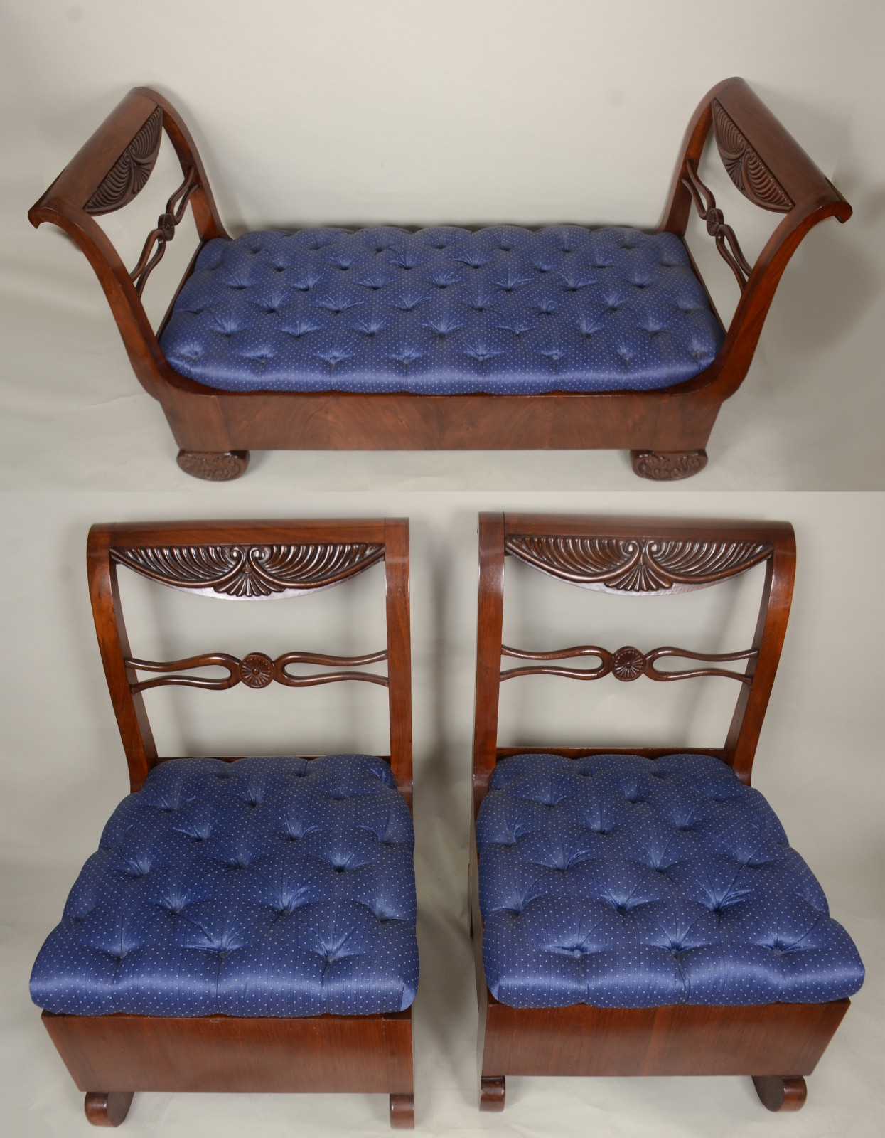 Antigo e elegante conjunto de sofá com duas poltronas, período do... - foto 3 de 10