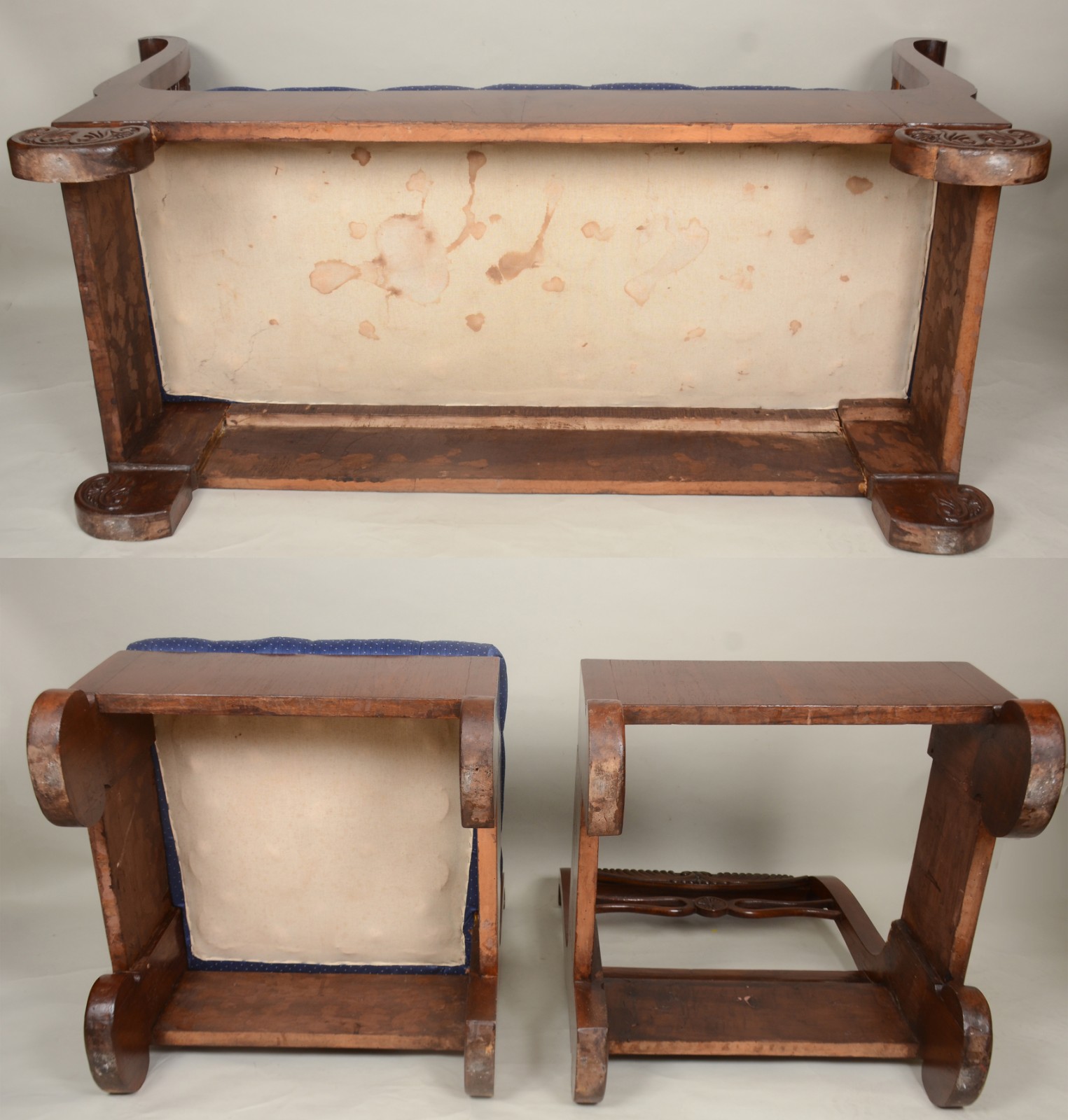 Antigo e elegante conjunto de sofá com duas poltronas, período do... - foto 4 de 10