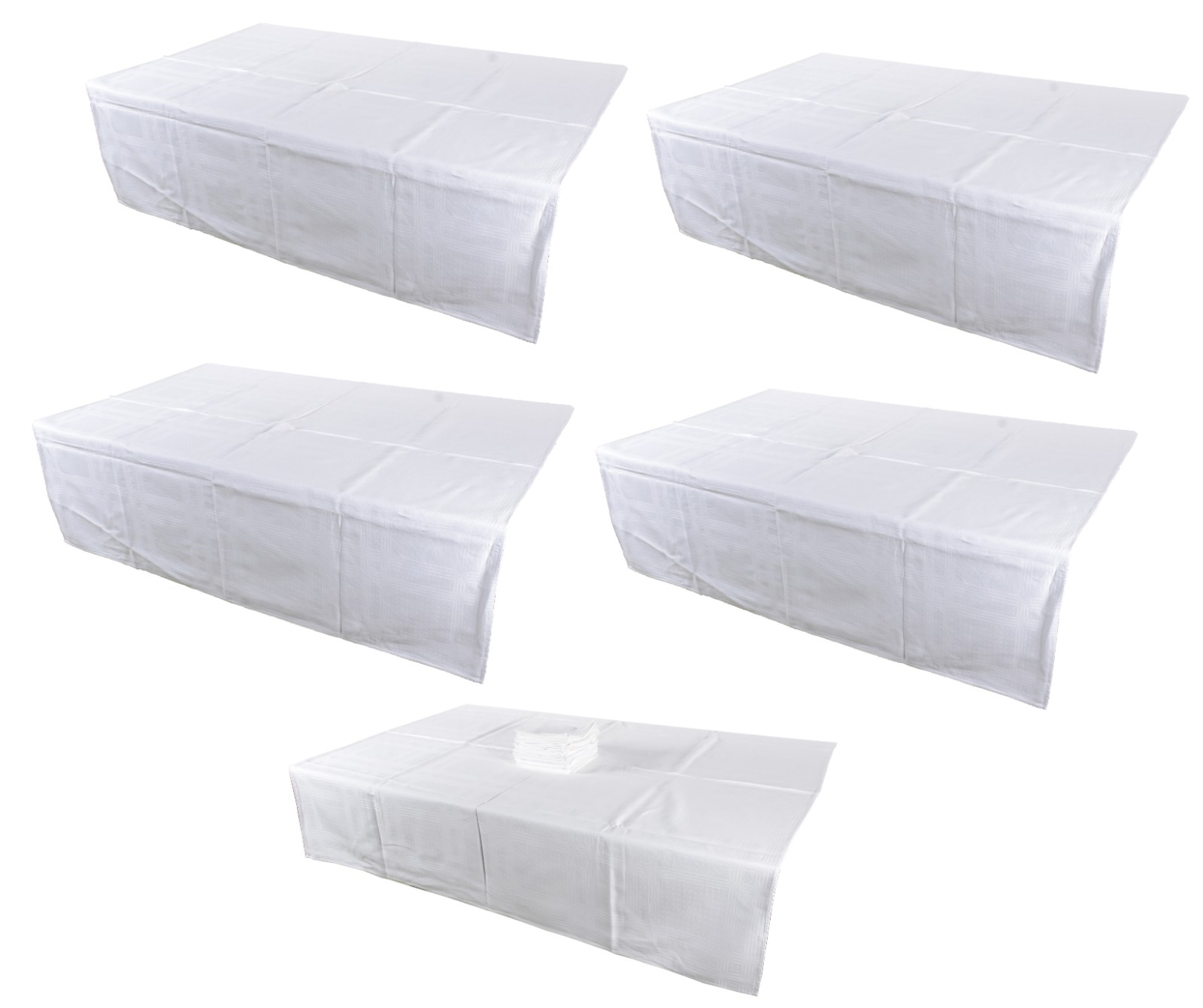 Cinco toalhas de mesa de tecido branco adamascado. Acompanham 24... - foto 2 de 8