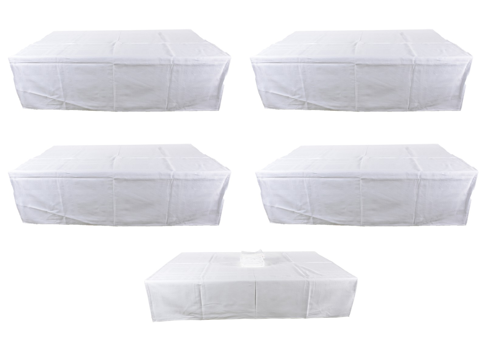 Cinco toalhas de mesa de tecido branco adamascado. Acompanham 24... - foto 1 de 8