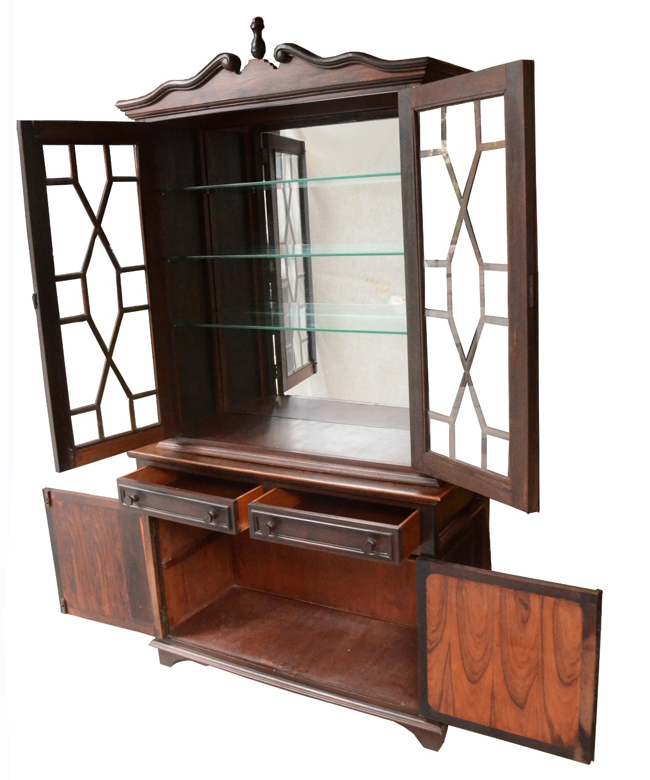 Móvel vitrine de madeira nobre, parte inferior com 2 portas e 2... - foto 3 de 5