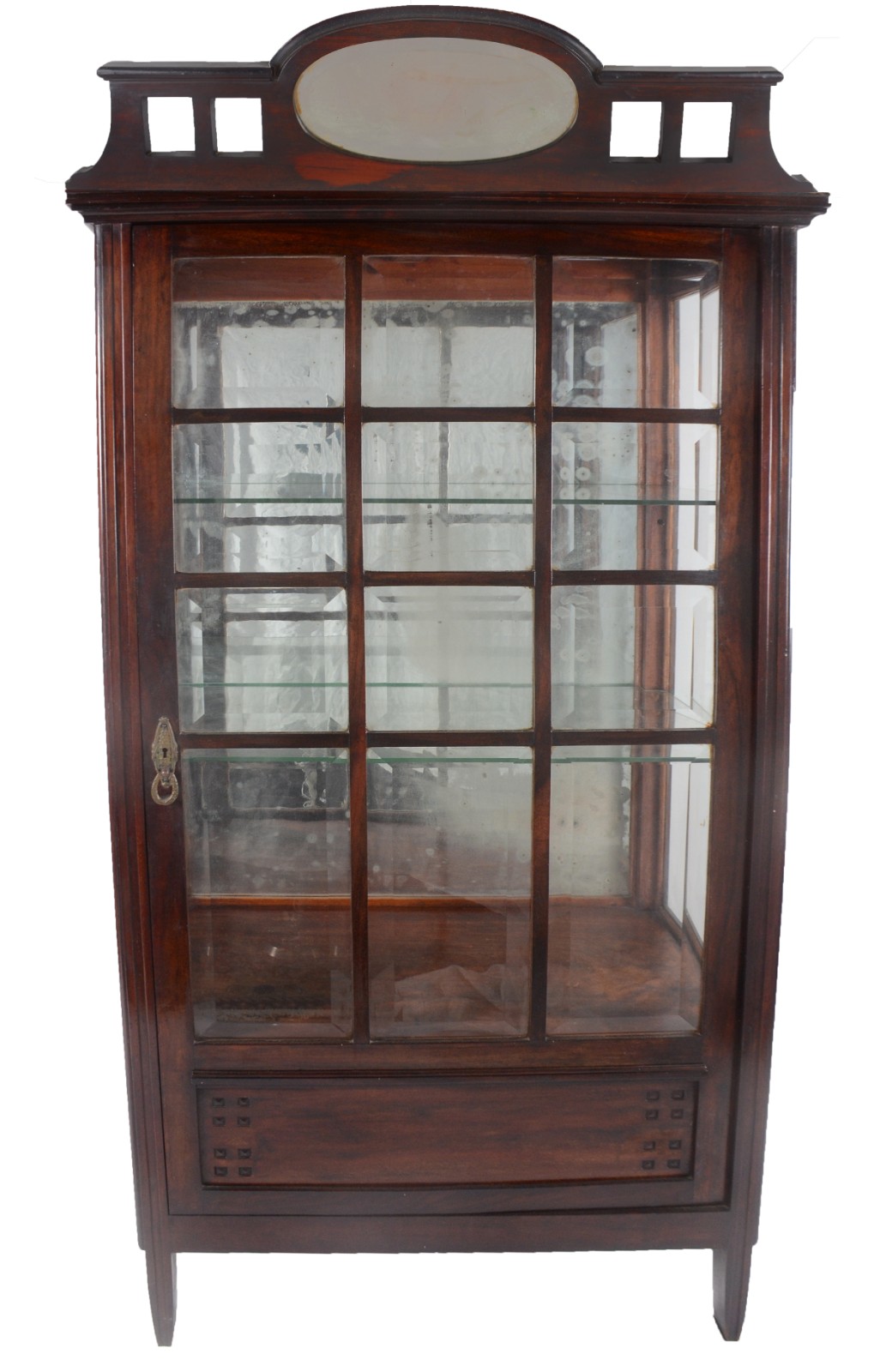 Vitrine de madeira nobre, fundo espelhado, porta com vidro bisotado... - foto 1 de 6