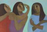 João Quaglia (1928-2014), Três Figuras - Óleo sobre tela.