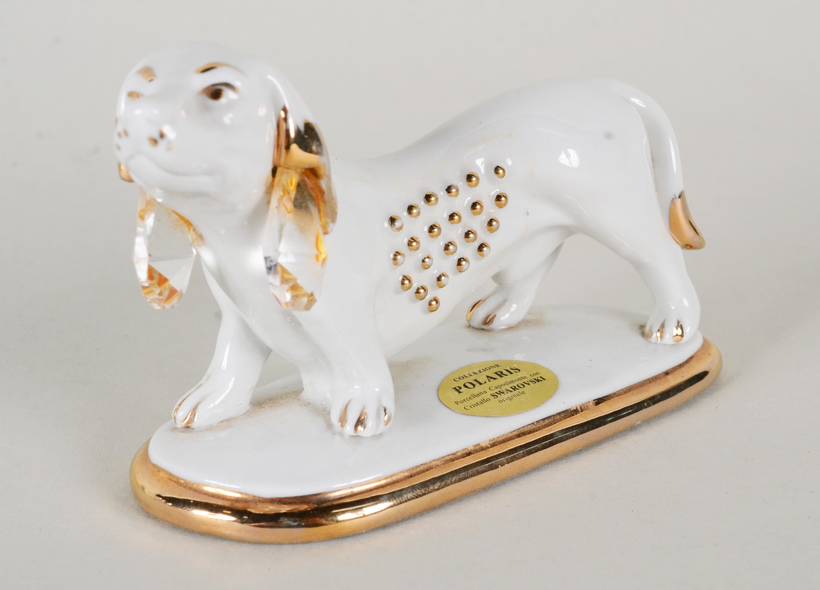 Cachorro de porcelana italiana Capo di Monti com cristal Swarovski. - foto 1 de 9