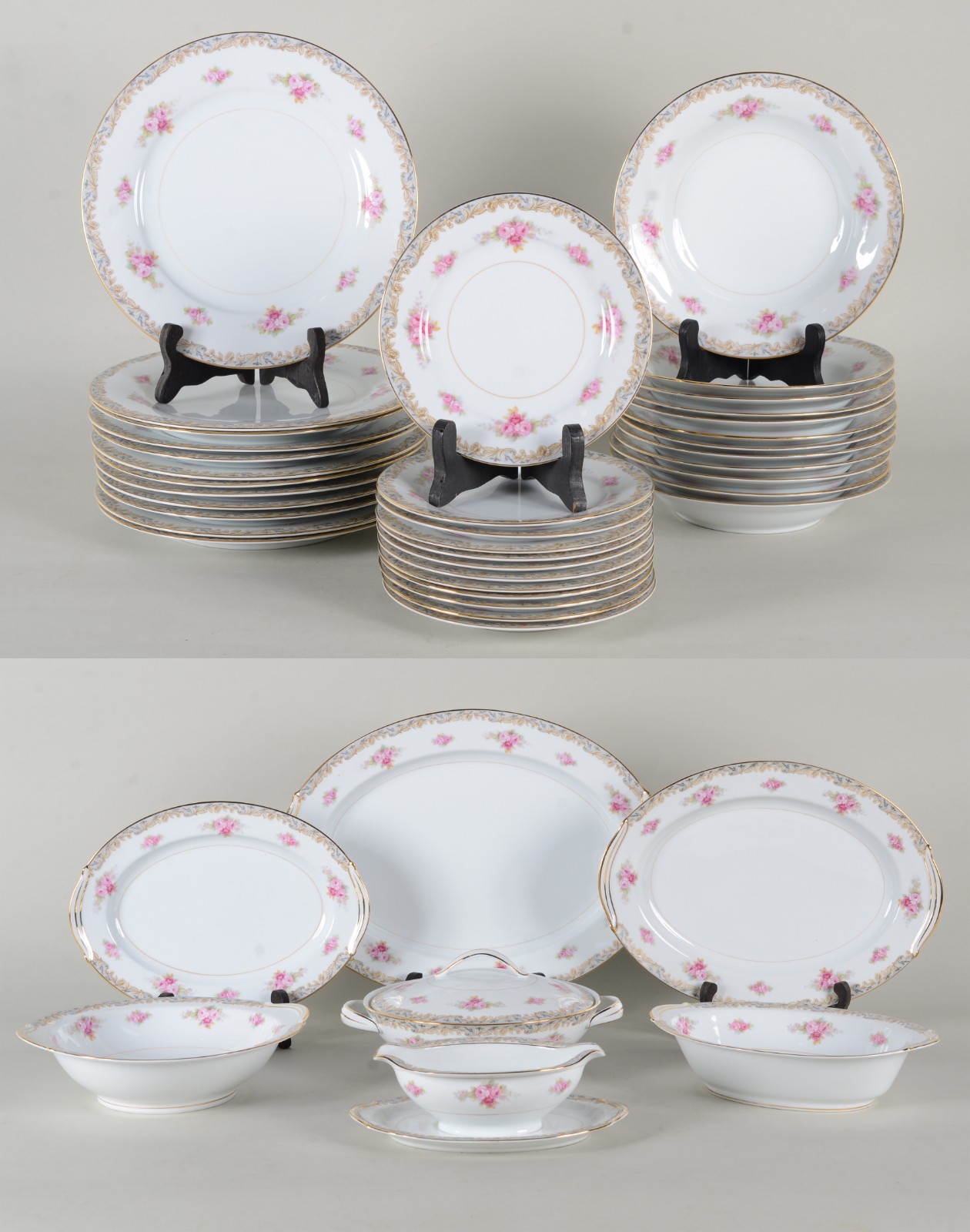 Serviço de porcelana japonesa RC, branca com guirlandas florais em... - foto 1 de 8