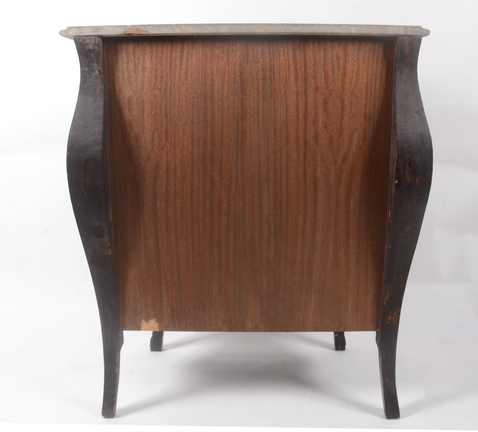 Cômoda bombe estilo francês de madeira marchetada, cinco gavetas... - foto 7 de 8