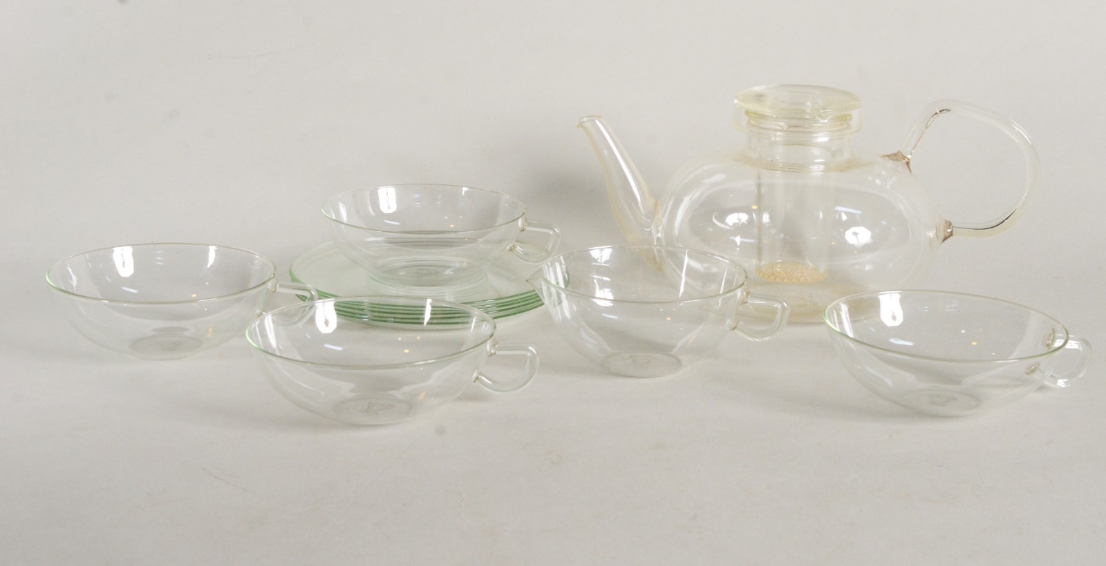 Conjunto para chá de vidro alemão, Jena glass, composto de: 4 xícaras... - foto 1 de 7