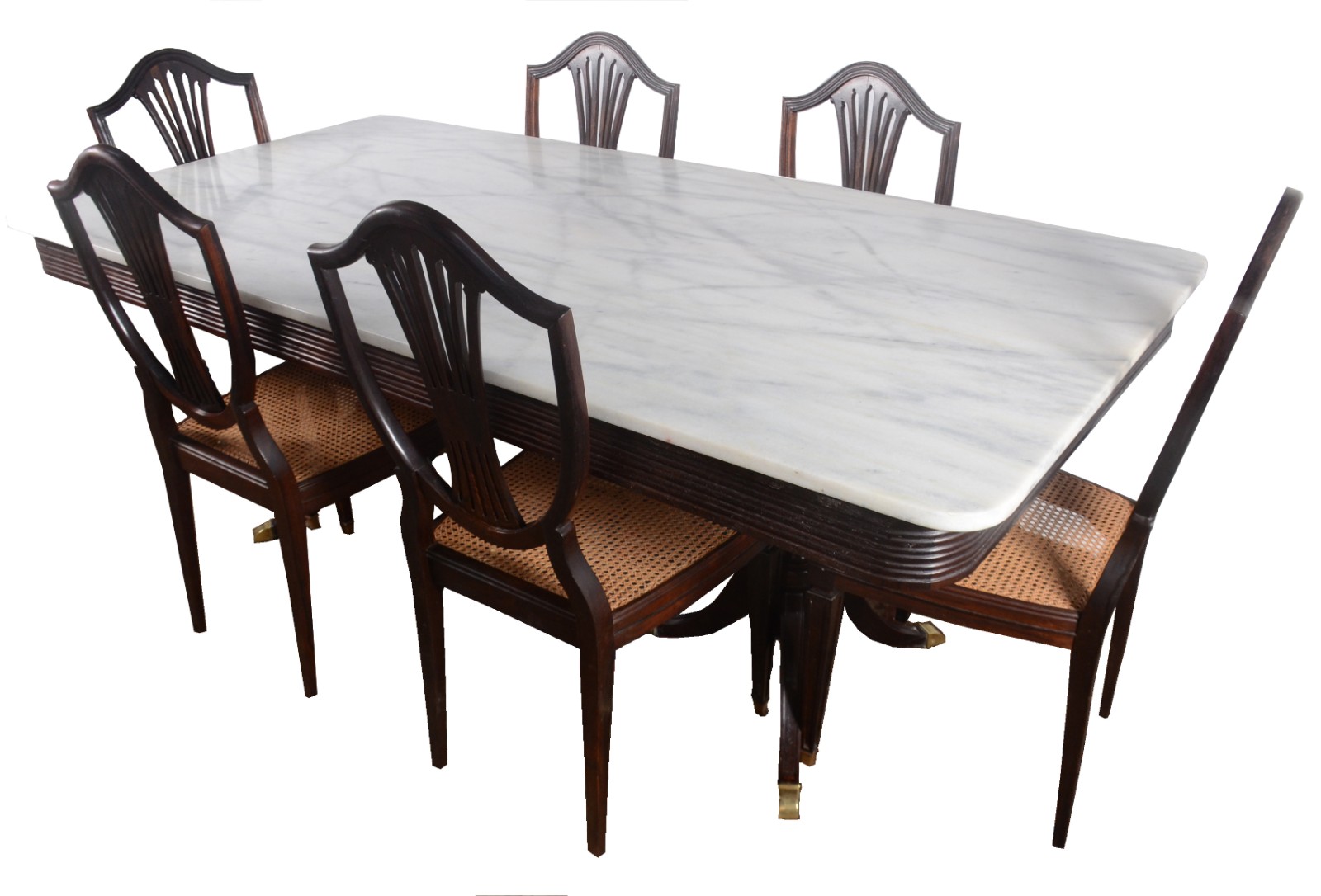 Mesa de jantar de madeira nobre, apoiada em duas bases feitio... - foto 1 de 10