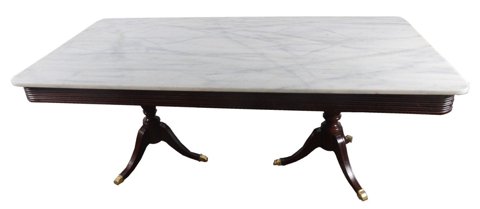 Mesa de jantar de madeira nobre, apoiada em duas bases feitio... - foto 2 de 10