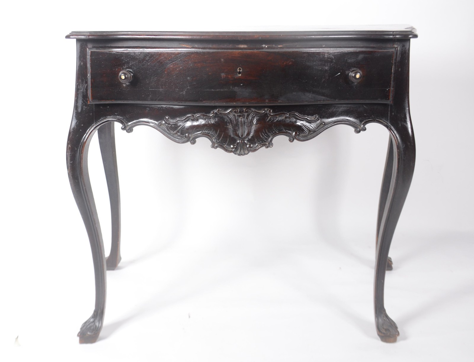 Mesa de encostar de madeira nobre, estilo Dom José, uma gaveta, saia... - foto 2 de 9