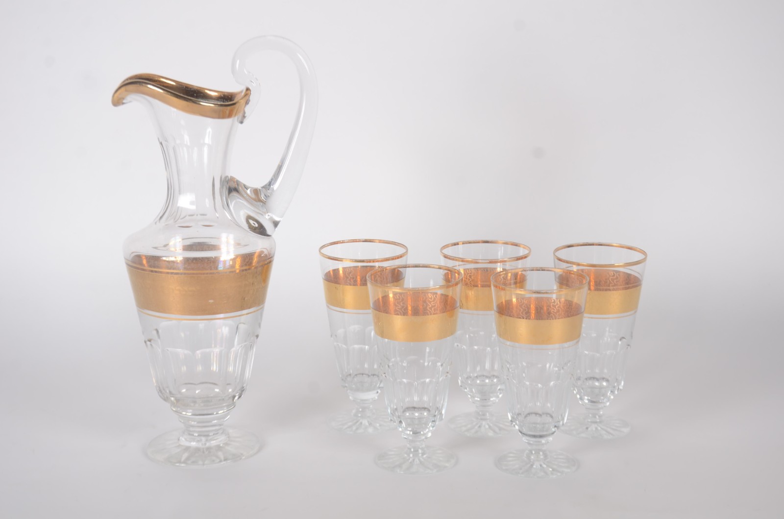 Conjunto com jarra para refresco e 5 copos de cristal com detalhes... - foto 1 de 7