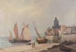 E. Dumont, Veleiros na praia - Óleo sobre tela. Assinado.