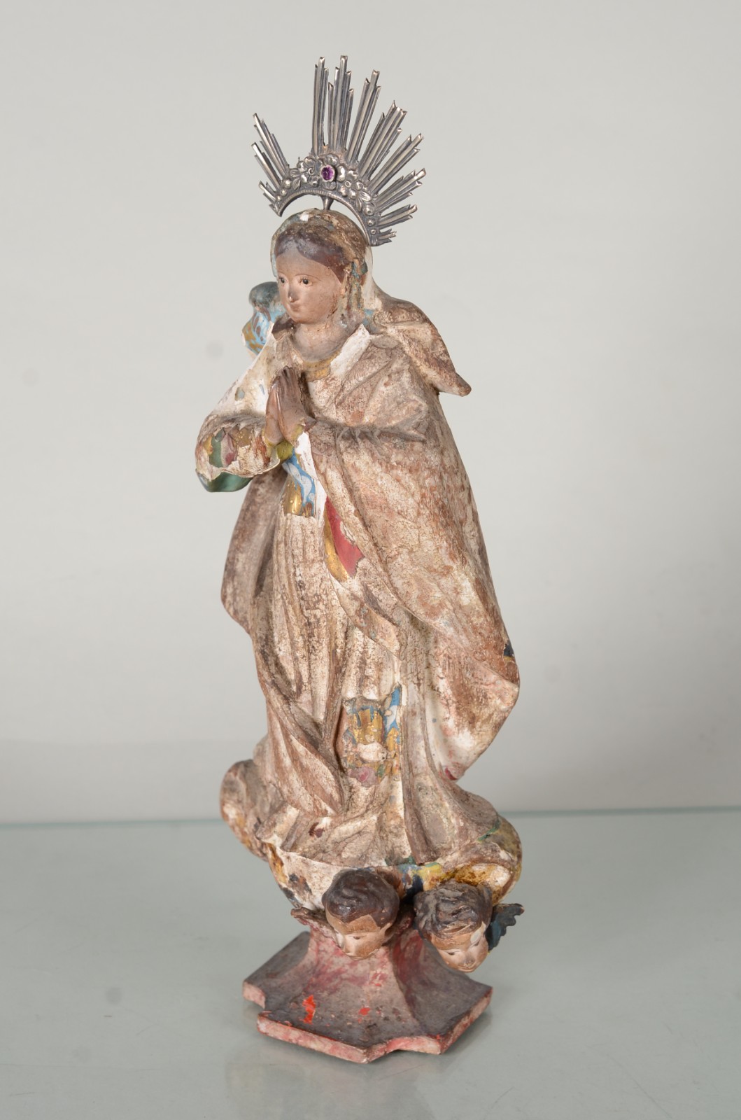 Nossa Senhora - Antiga Imagem de madeira policromada, resplendor de... - foto 1 de 8