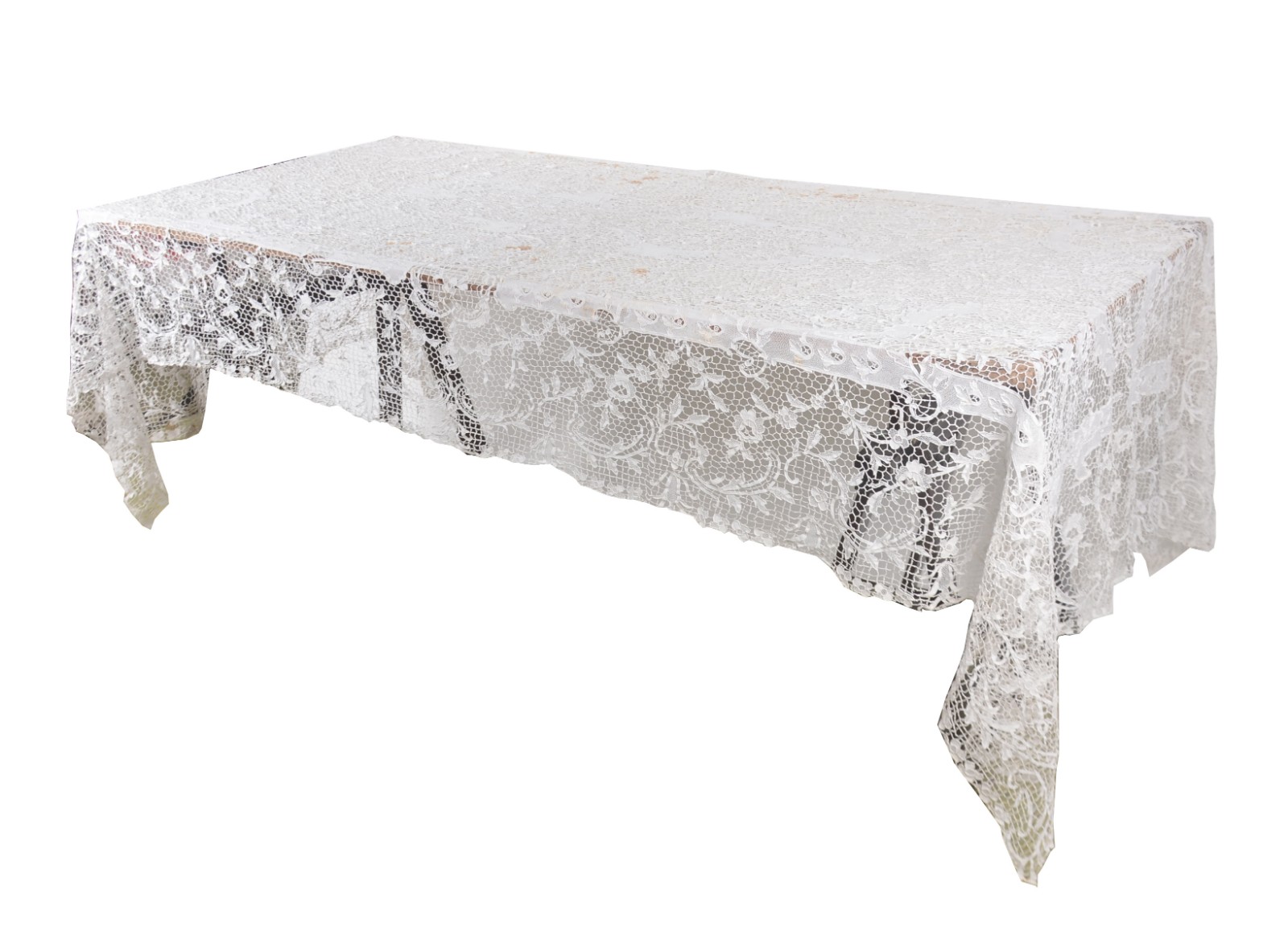 Toalha de mesa na cor branca com rendas e bordados vazados. Pequenas... - foto 1 de 12