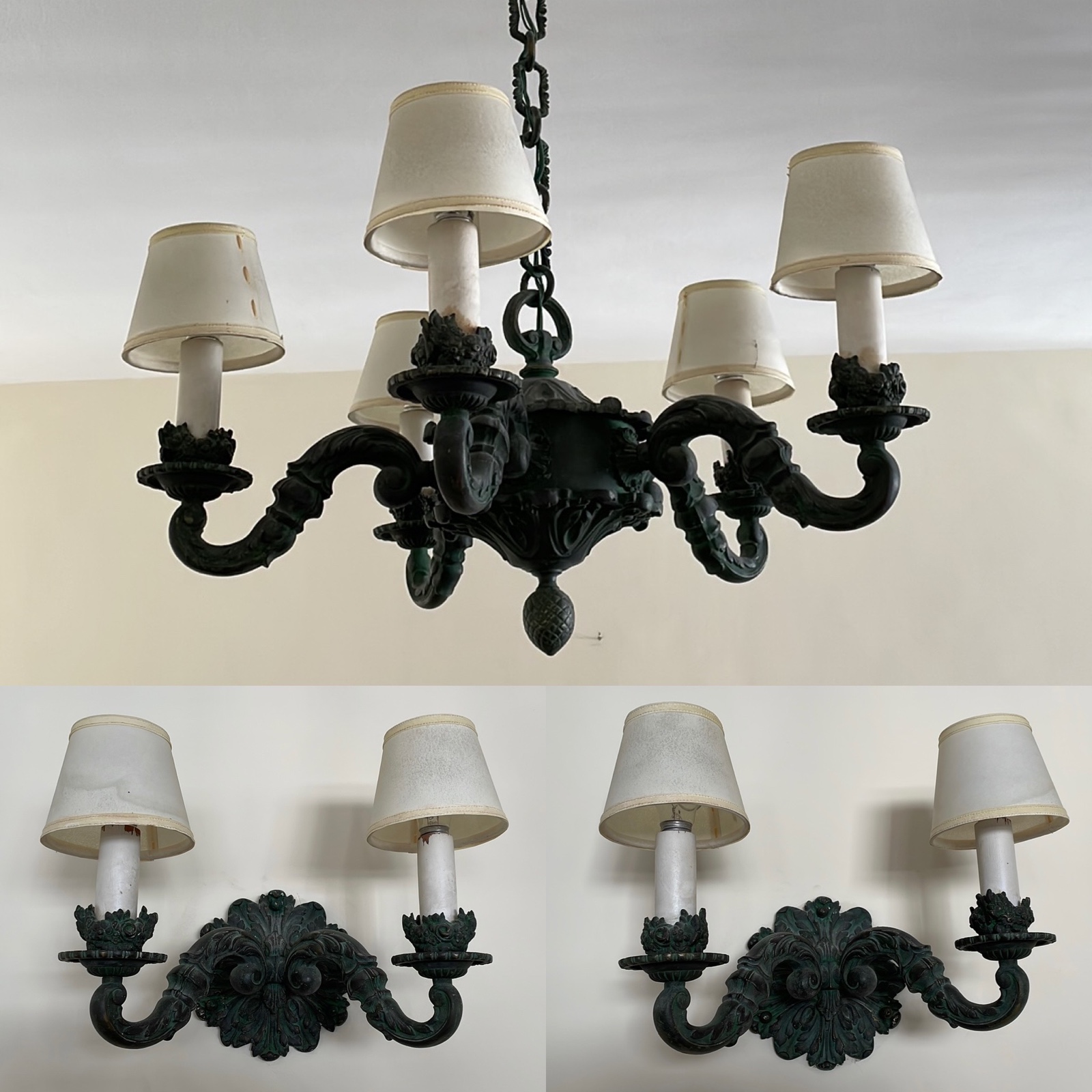 Conjunto de Lustre de metal para 5 luzes e par de apliques para duas... - foto 1 de 5