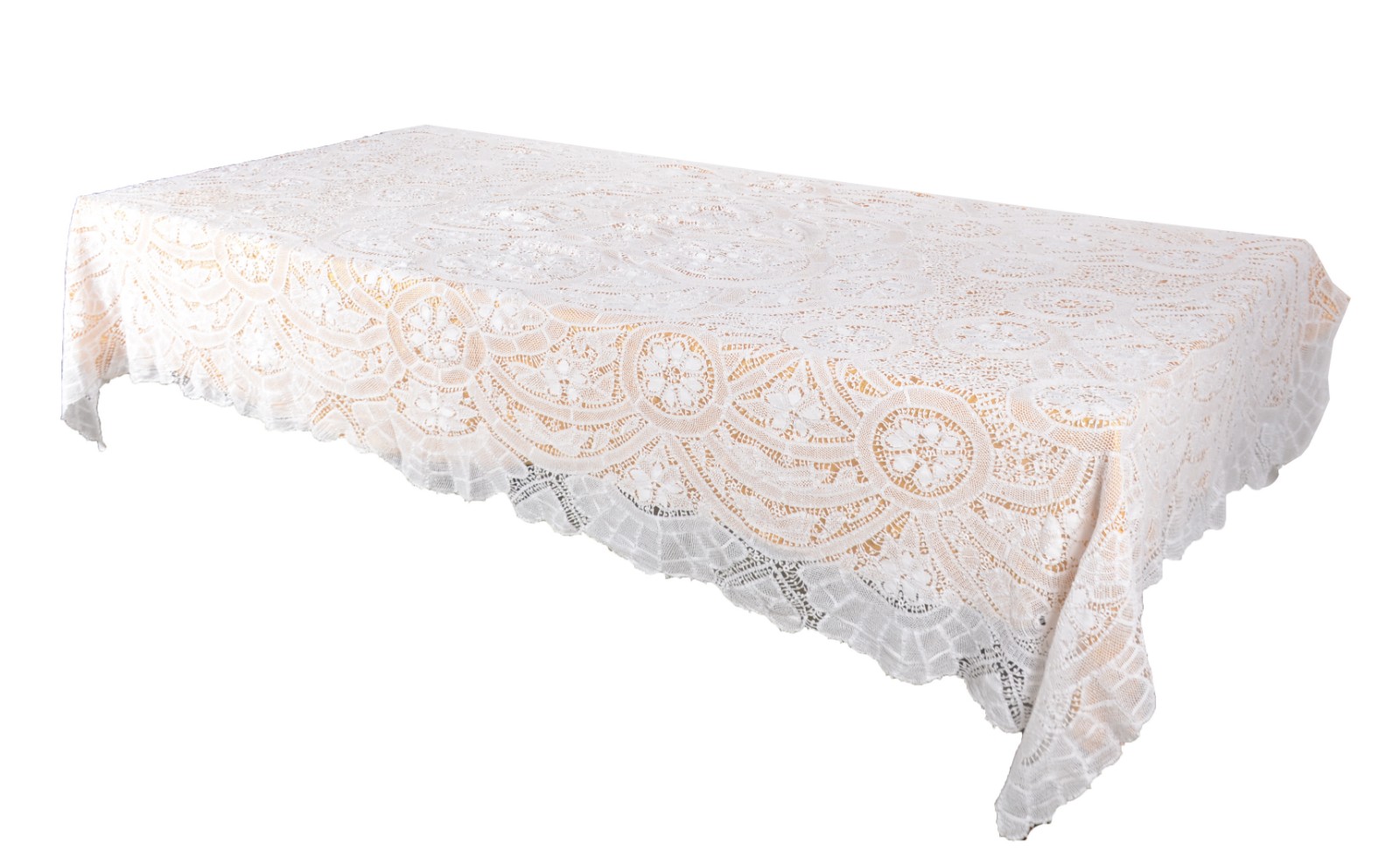Toalha de mesa branca de renda com forro dourado. - foto 1 de 11