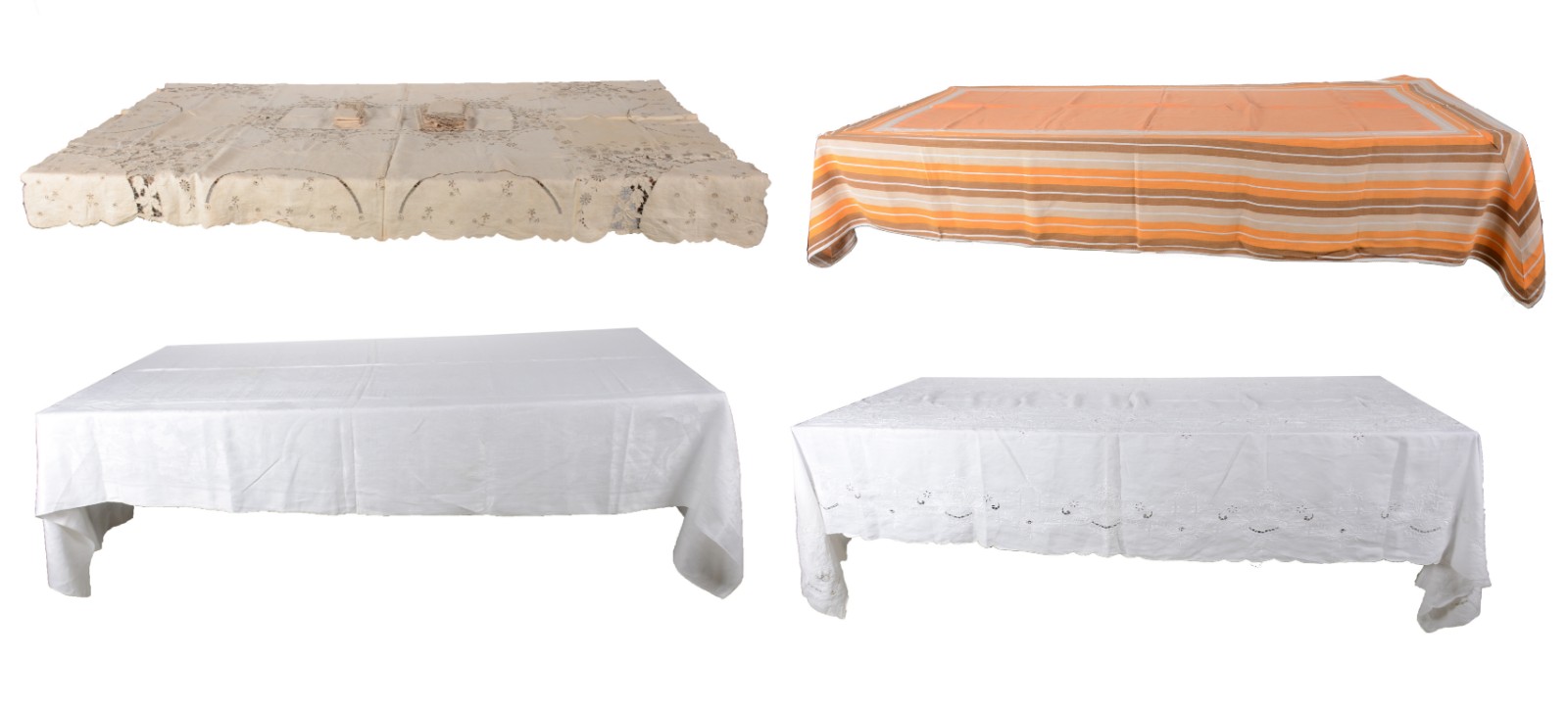 Quatro toalhas de mesa, sendo uma bege bordada com 6 guardanapos... - foto 1 de 11