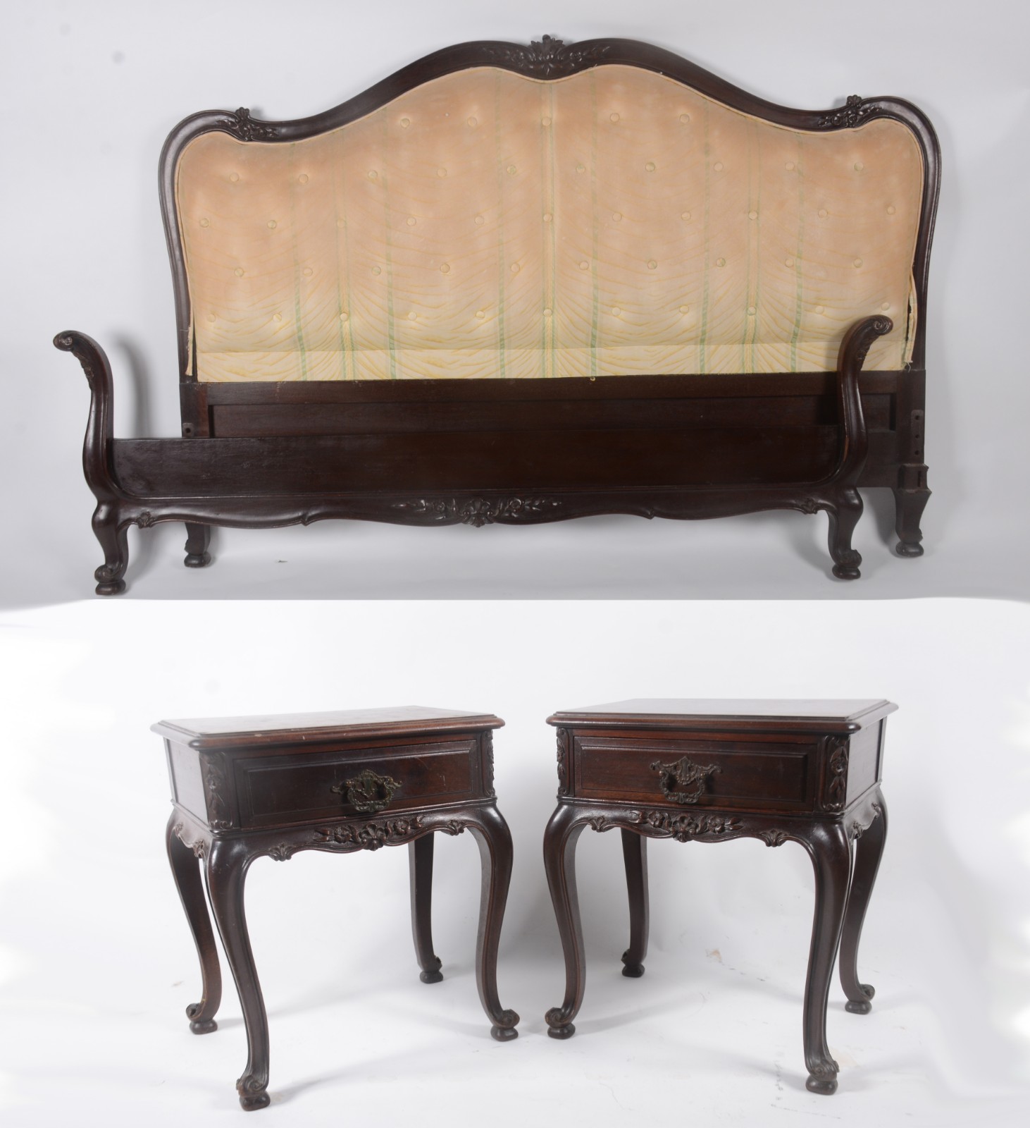 Conjunto de cama de casal de madeira nobre e encosto de cabeceira em... - foto 1 de 11