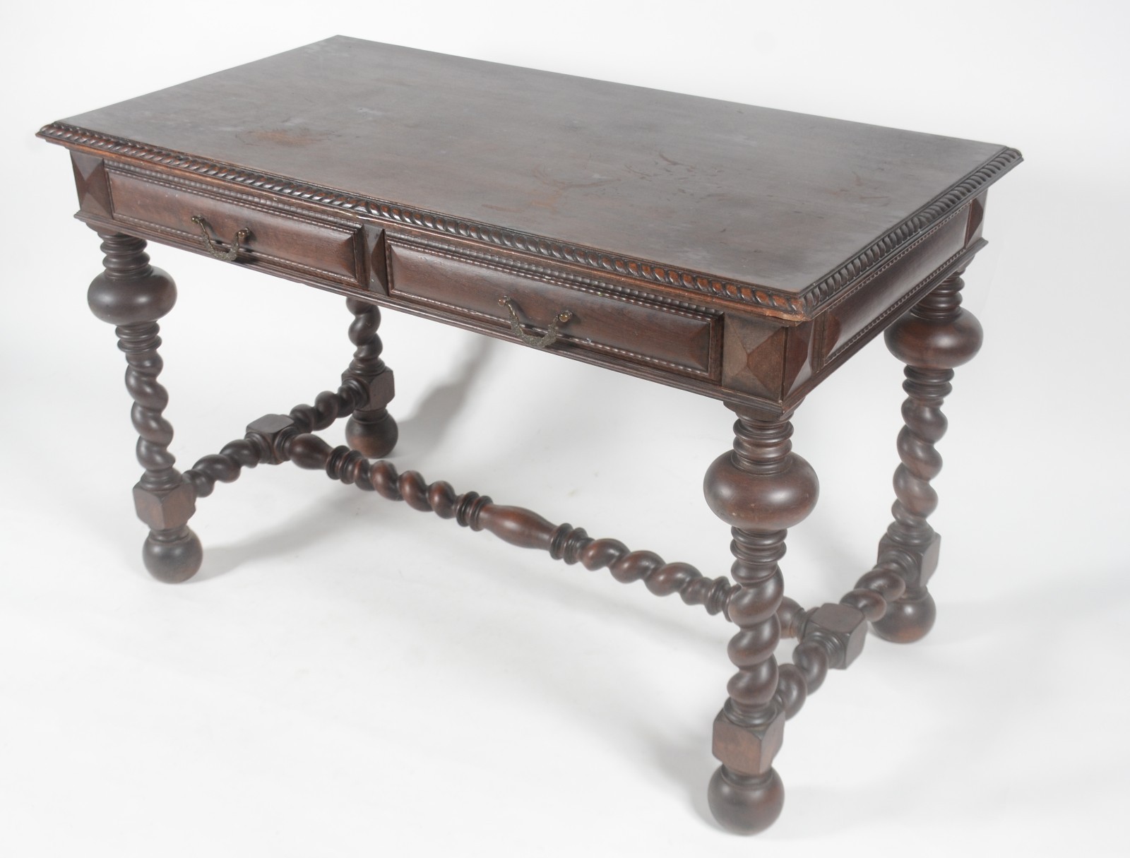 Mesa de escritório de madeira nobre, tampo retangular com duas... - foto 1 de 8