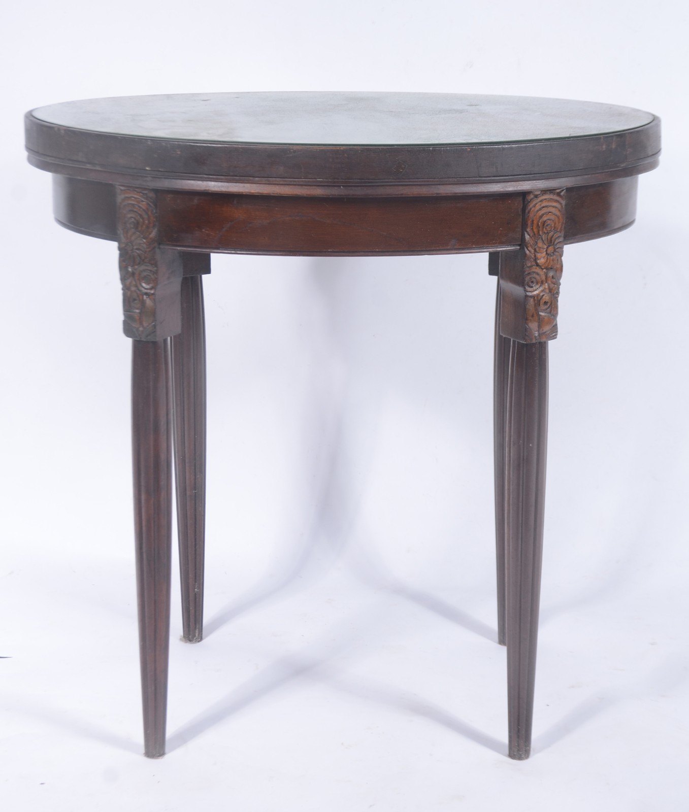 Mesa oval de madeira nobre, tampo "vitrine" de vidro e parte interna... - foto 2 de 7
