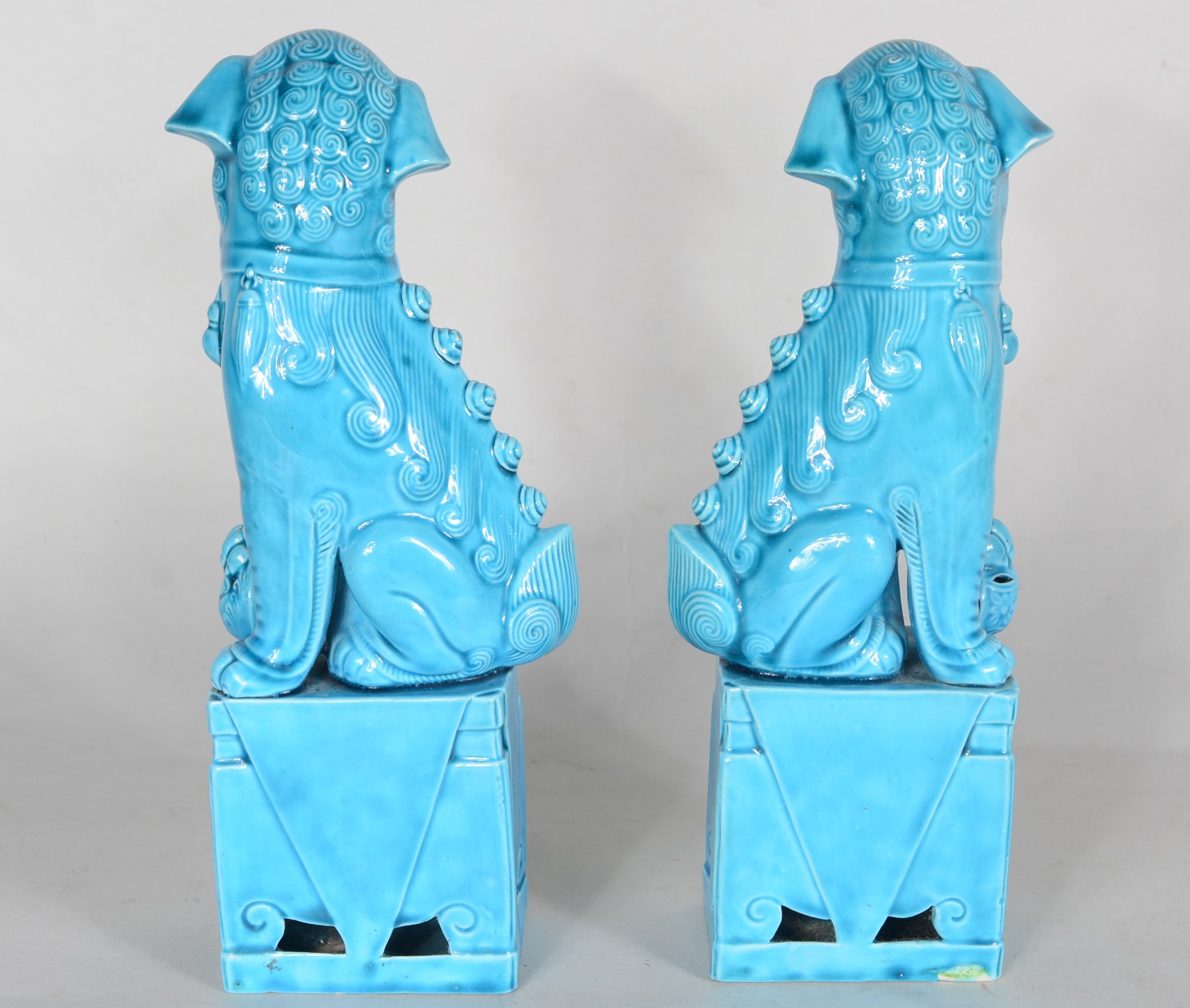 Par de cães de fó de porcelana oriental azul turquesa. - foto 6 de 8
