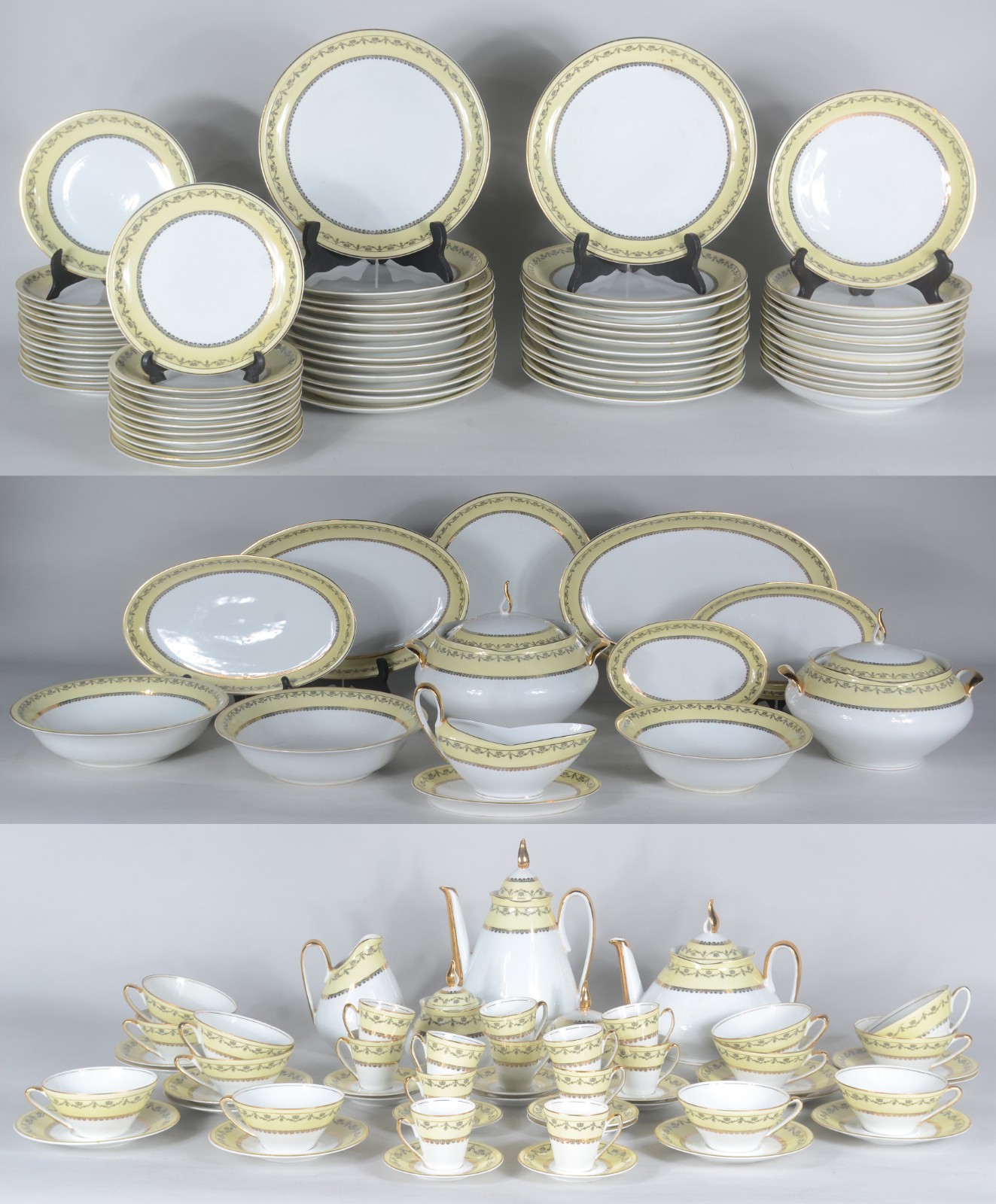 Aparelho de jantar, chá e café de porcelana Real, borda com grega... - foto 1 de 9