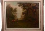 Escola europeia, Paisagem com cavalo e figura - Óleo sobre tela. Assinado.