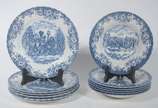 JohnsonBros England (1883-2015),  - Parte de serviço de porcelana inglesa "Johson Bros - Coaching Scenes", composto de: 6 pratos fundos e 6 pratos rasos. Total: 12 peças.