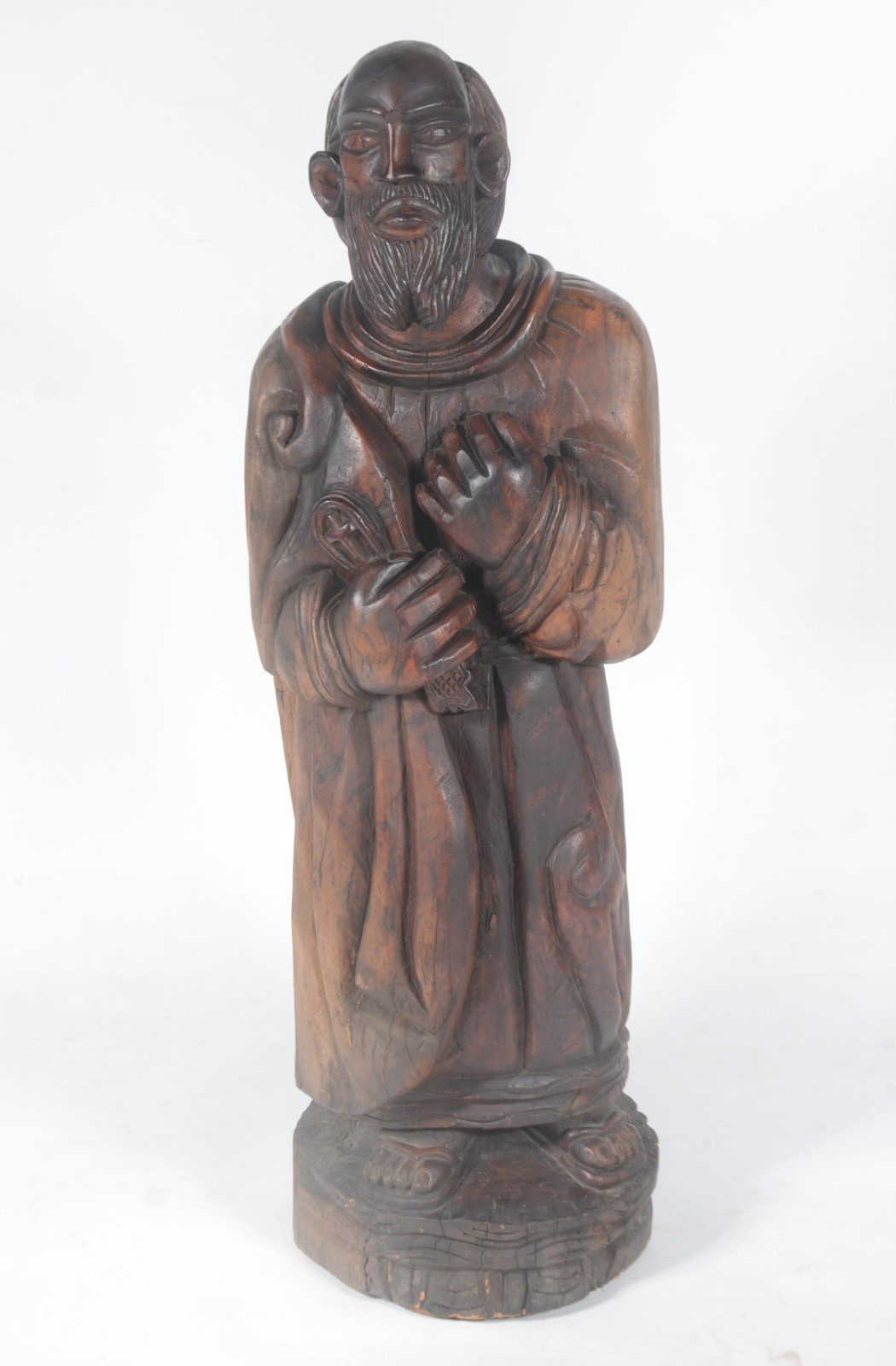 Grande escultura representando figura sacra de madeira entalhada... - foto 1 de 9