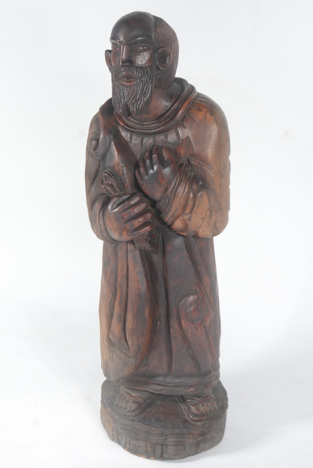 Grande escultura representando figura sacra de madeira entalhada... - foto 2 de 9