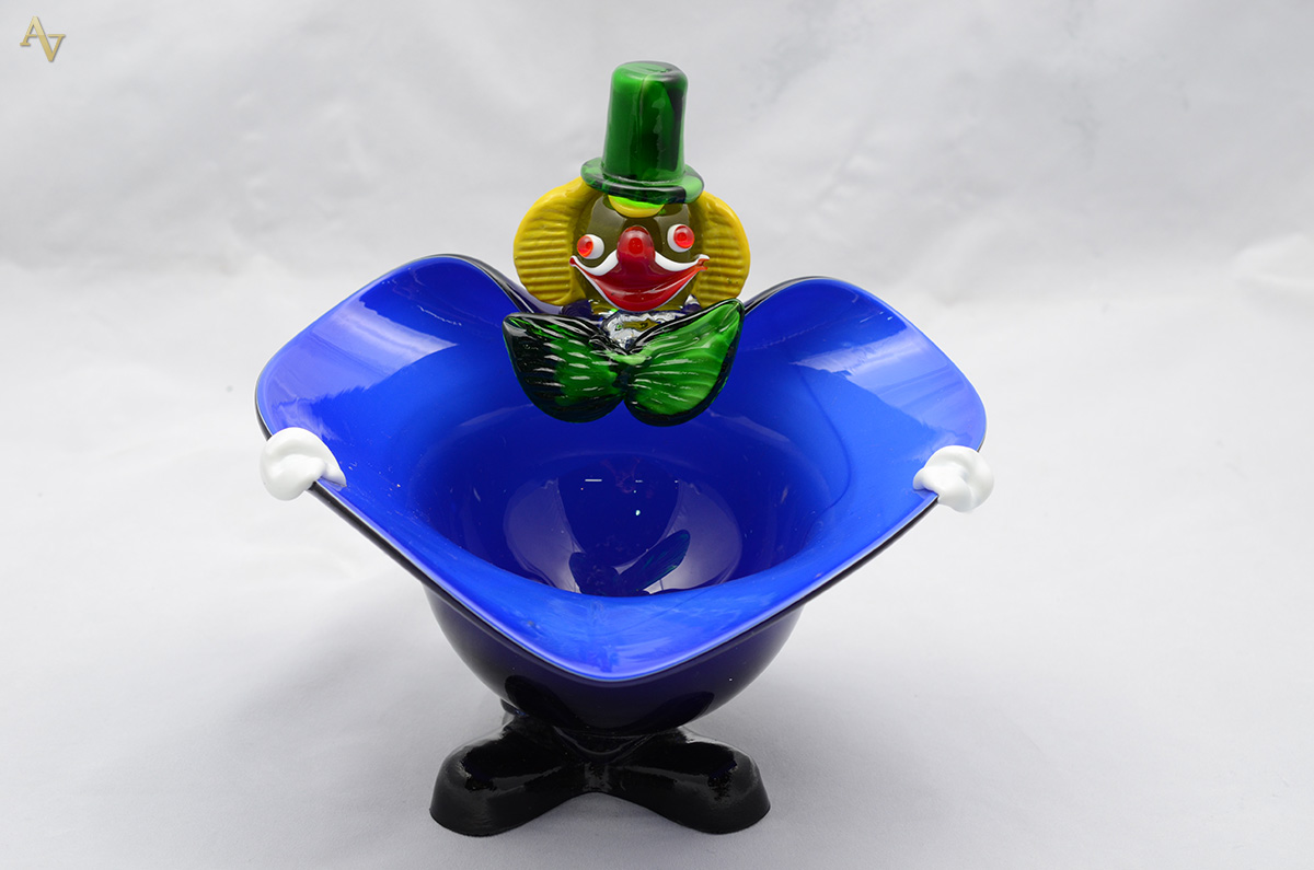 Baleiro de murano feitio palhaço azul. Altura 21 cm. - foto 1 de 2