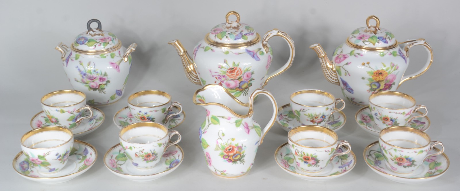 Serviço de chá de porcelana francesa Velho Paris, fundo branco com... - foto 1 de 11