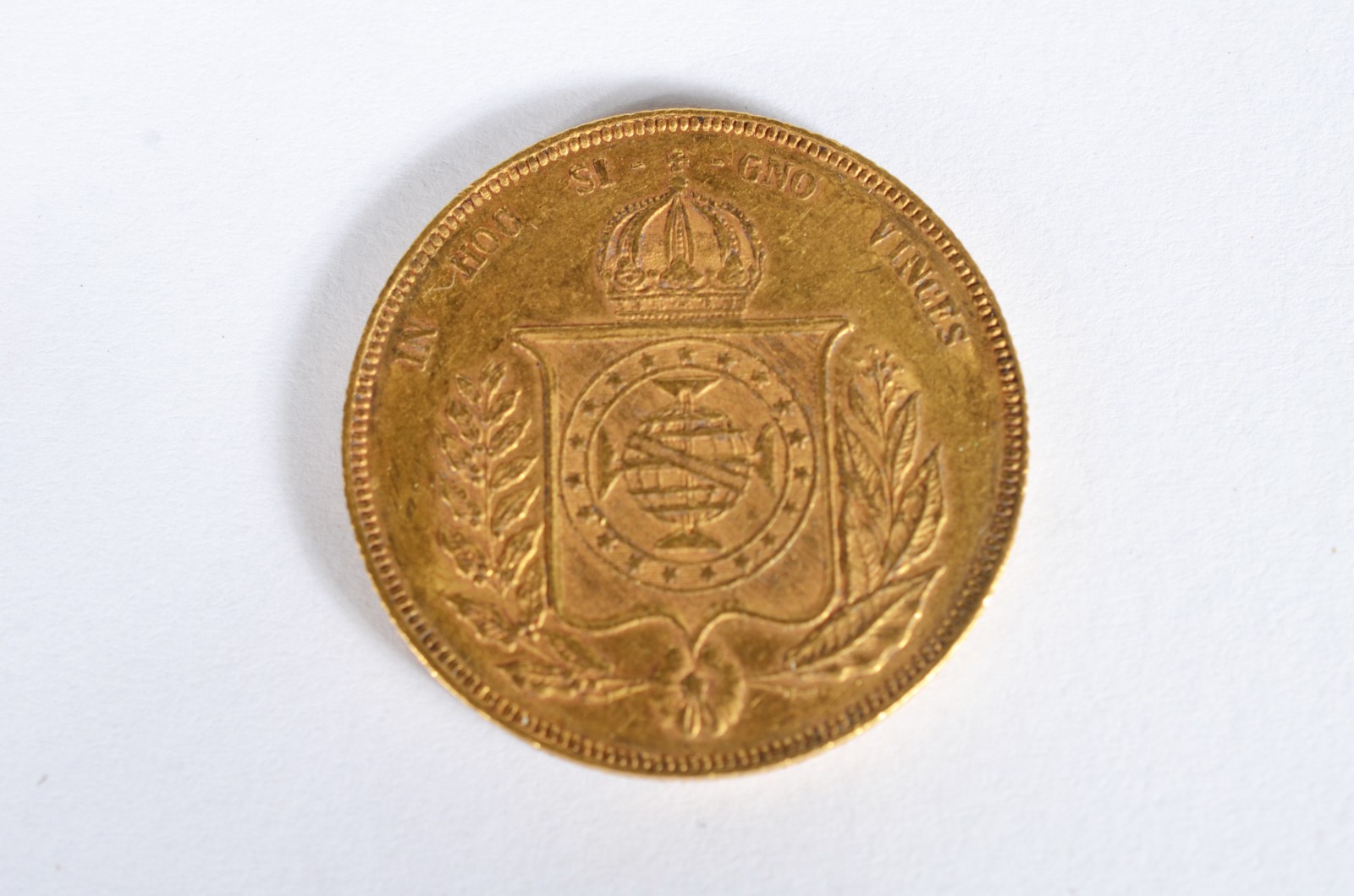 Moeda Brasileira de 20 mil reis de ouro 18 k., datado 1857. (Por... - foto 2 de 3