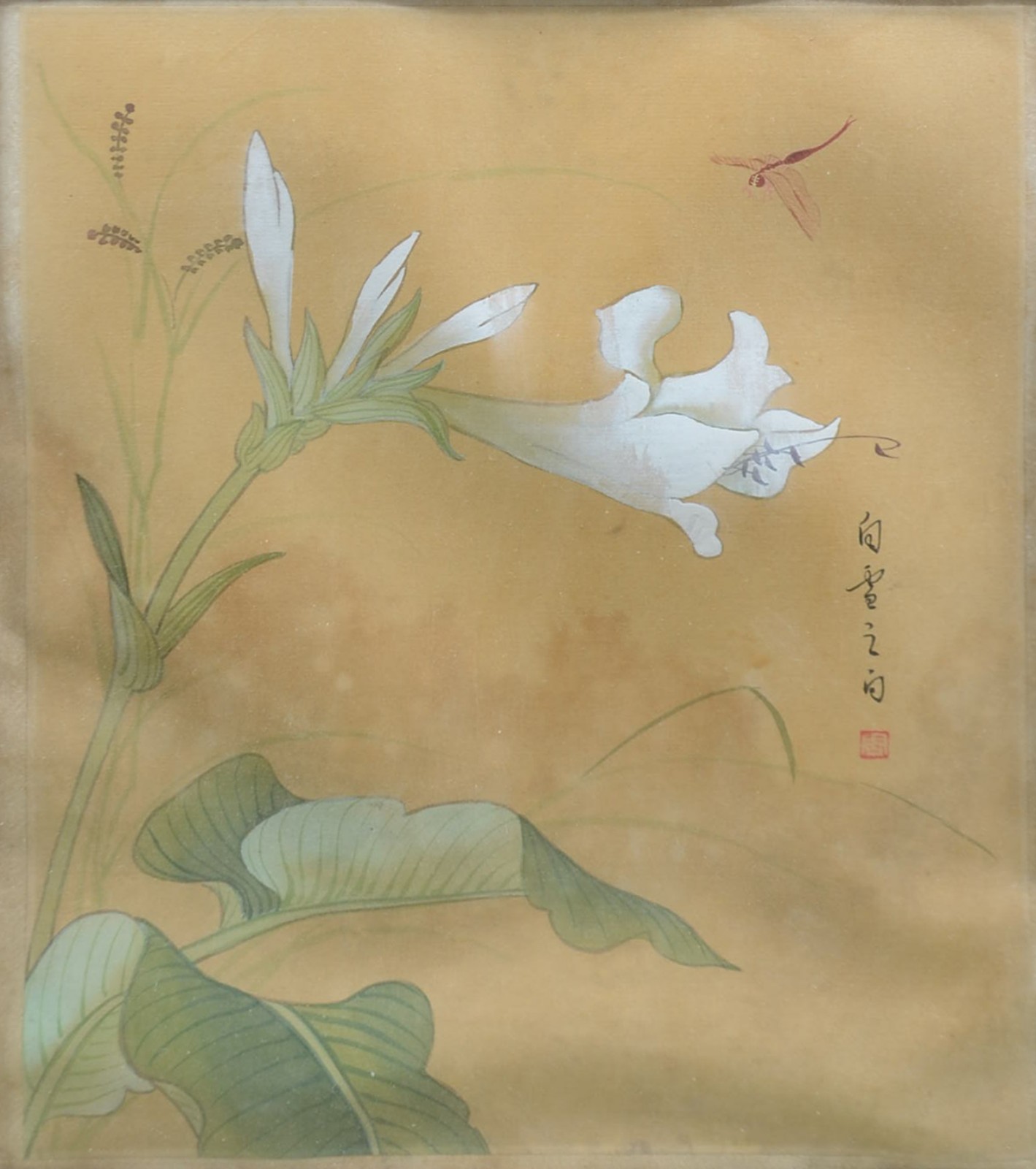 Pintura chinesa sobre seda, tema floral, assinado. - foto 1 de 5